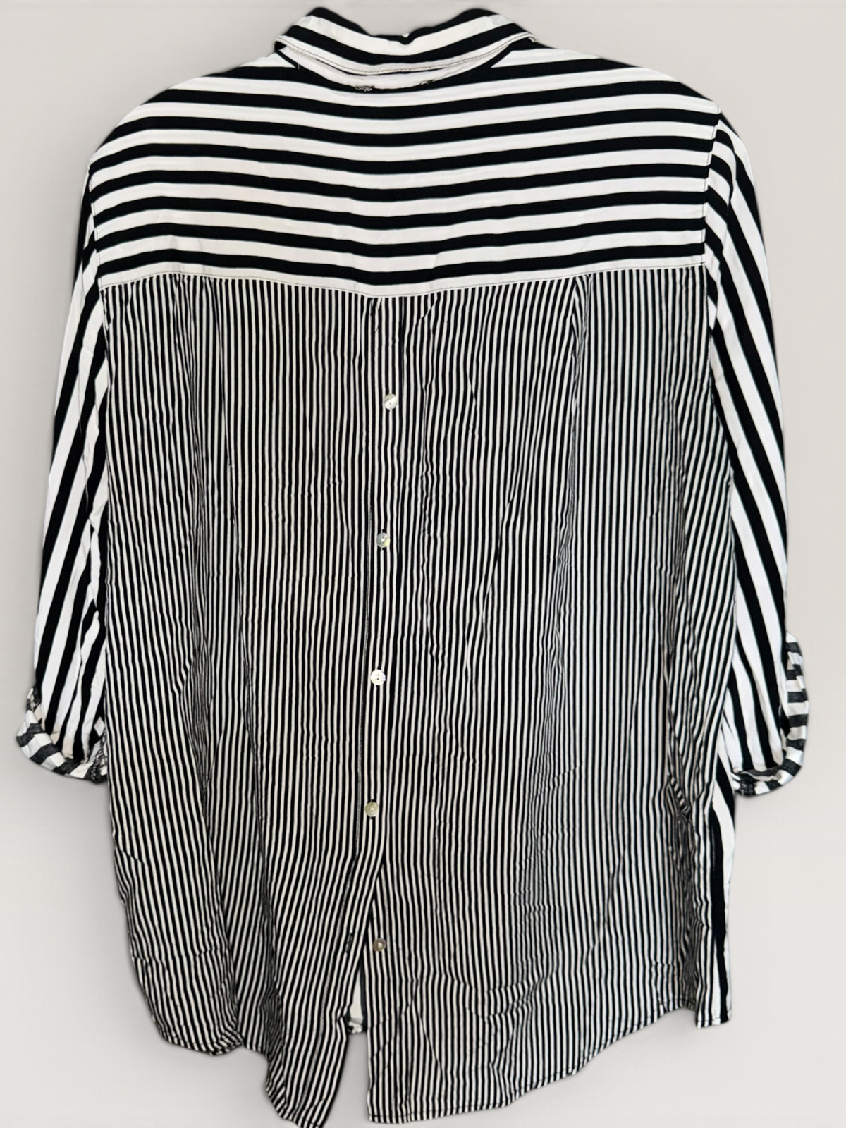 June and Blamcy Black-and-White Striped Shirt