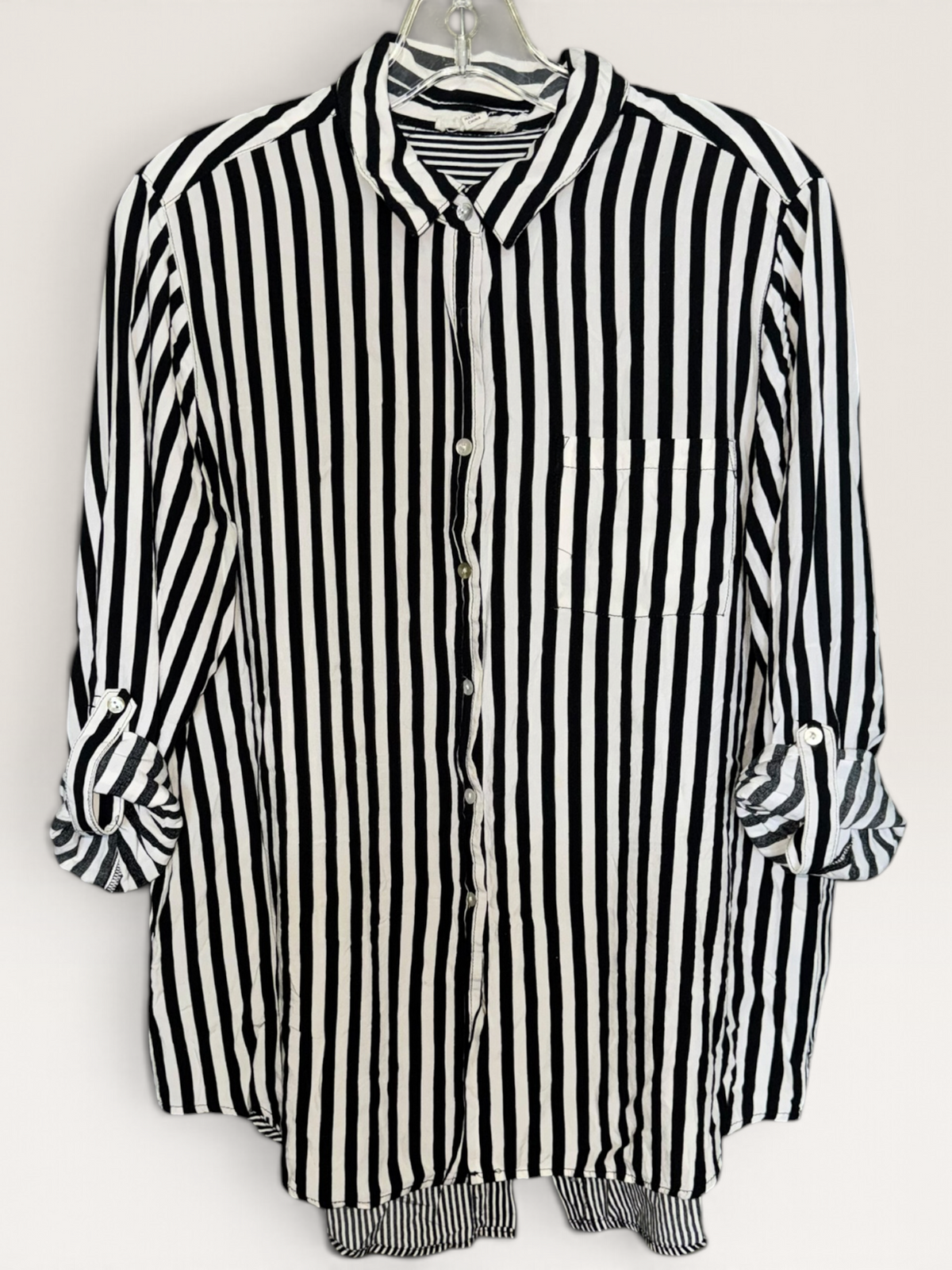 June and Blamcy Black-and-White Striped Shirt