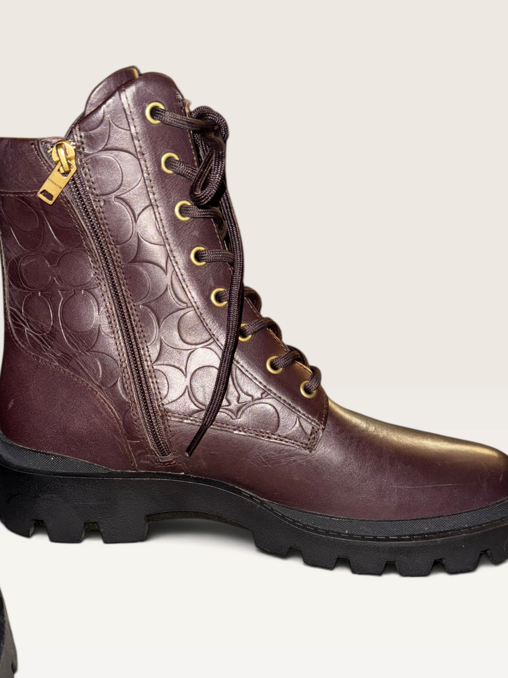 Coach CitySole Embossed Oxblood Leather Combat Boots
