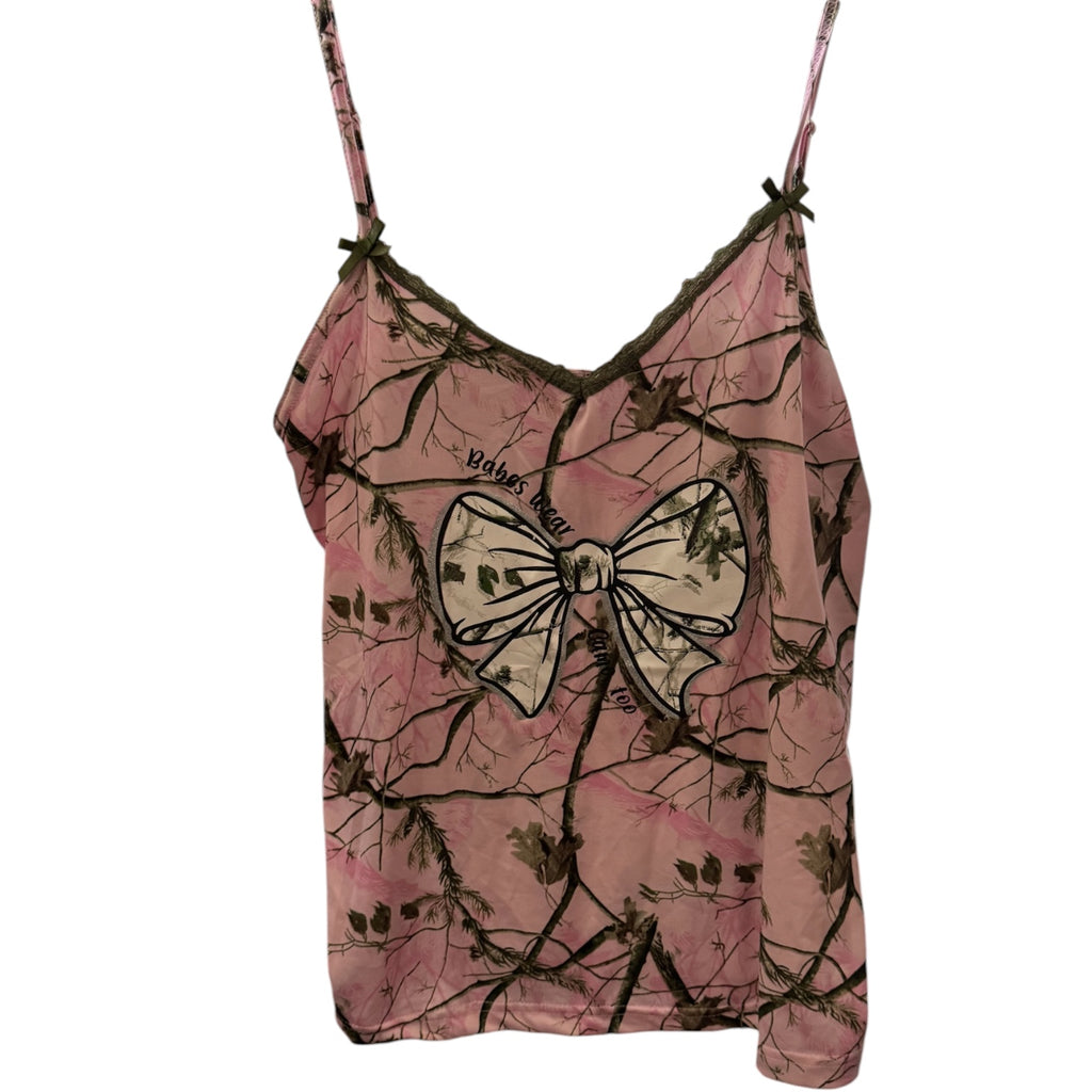 Love to Sleep Pink Camo Bow Pajama Set – Cami & Shorts