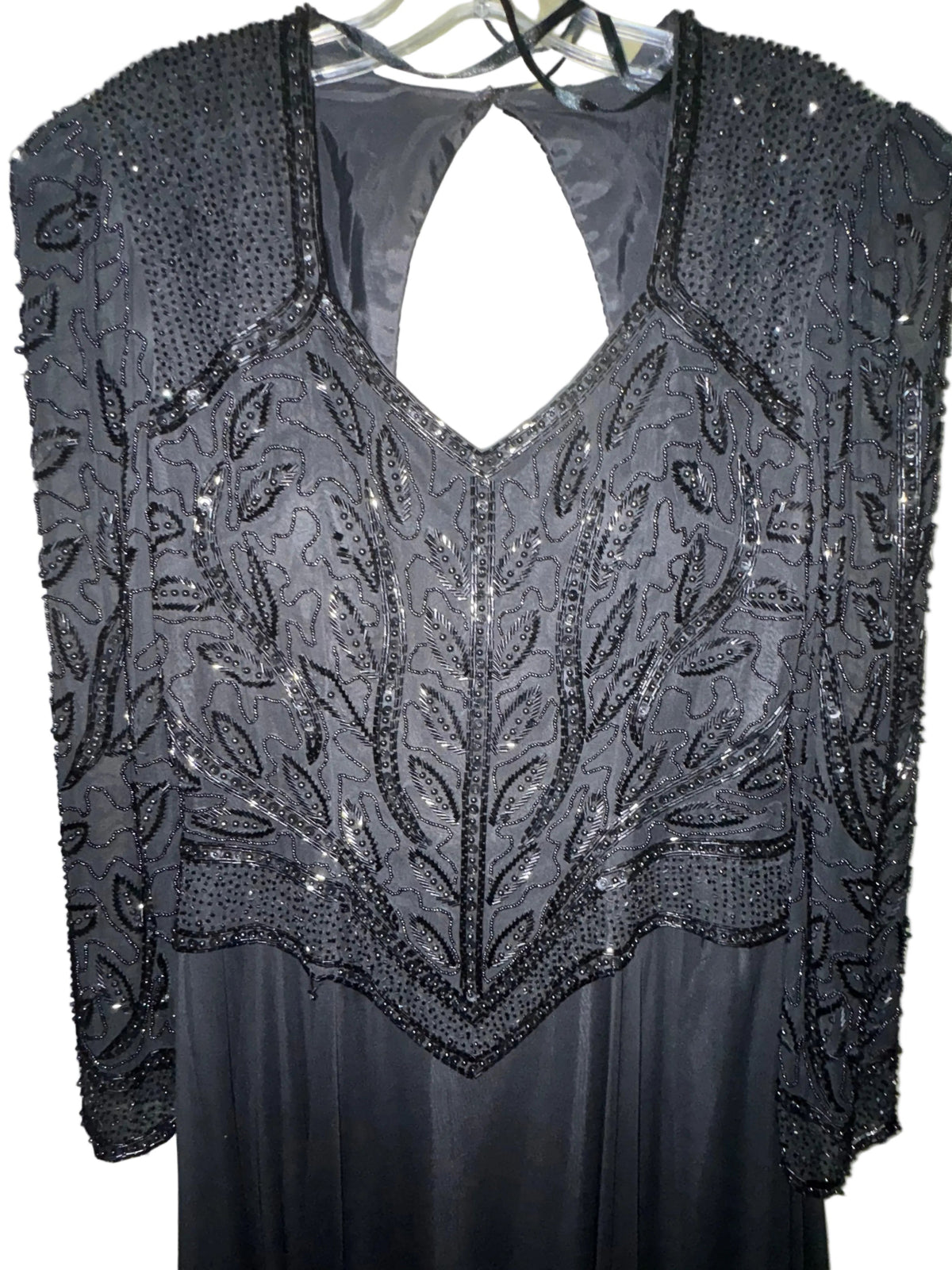 Jovani Black Beaded Silk Evening Gown