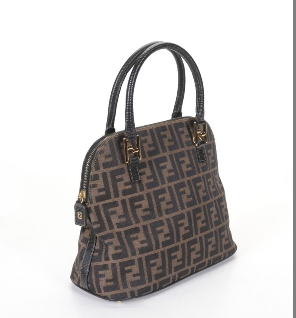 Fendi Zucca Canvas & Black Leather Dome Bag