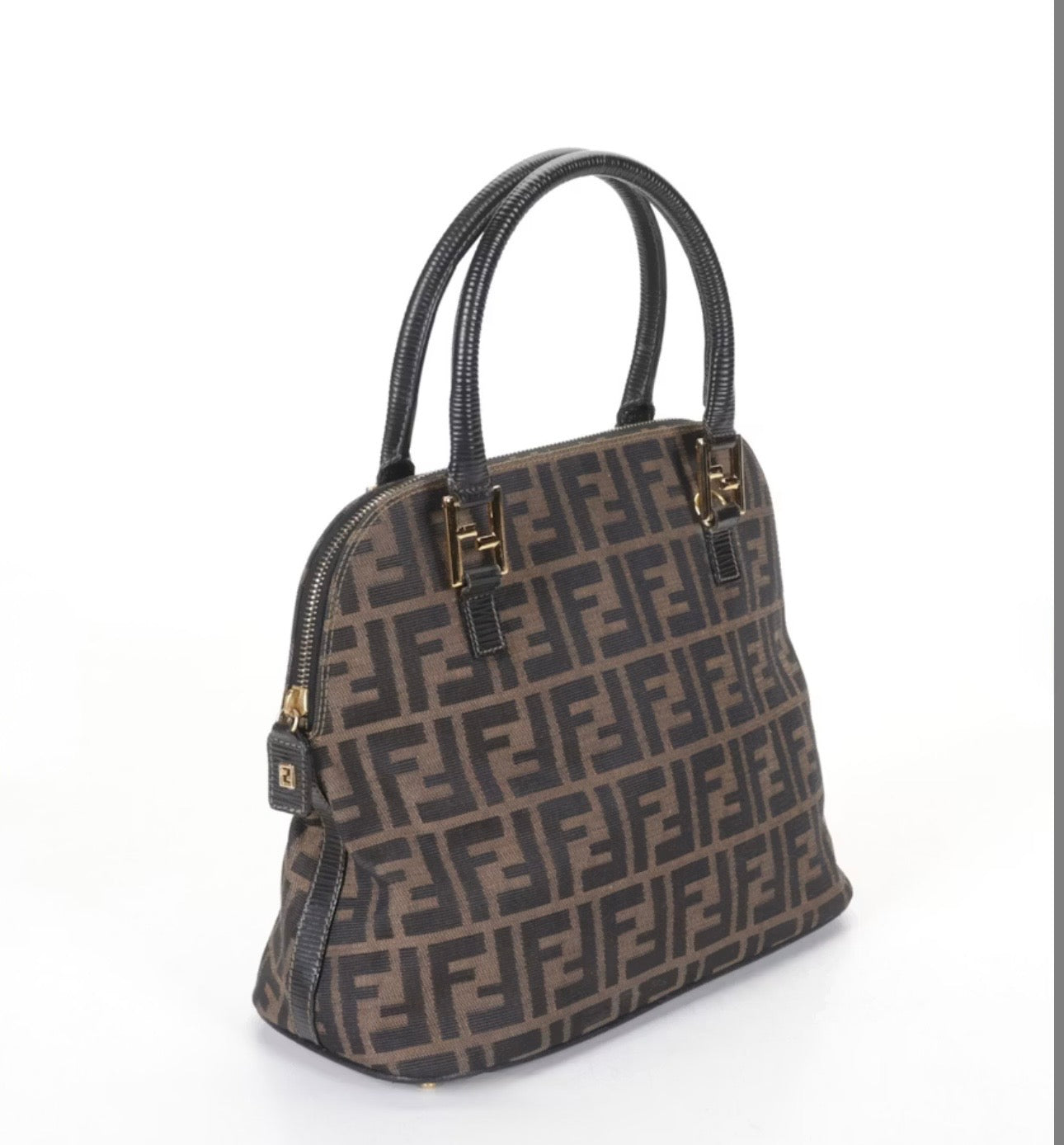 Fendi Zucca Canvas & Black Leather Dome Bag