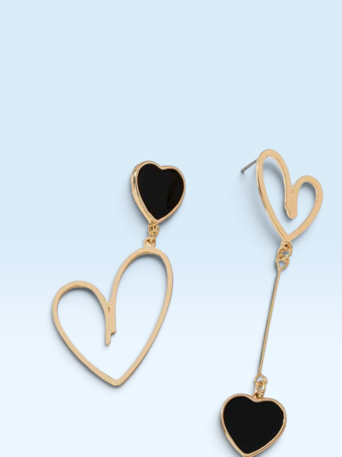 Asymmetrical Black Heart Statement Earrings