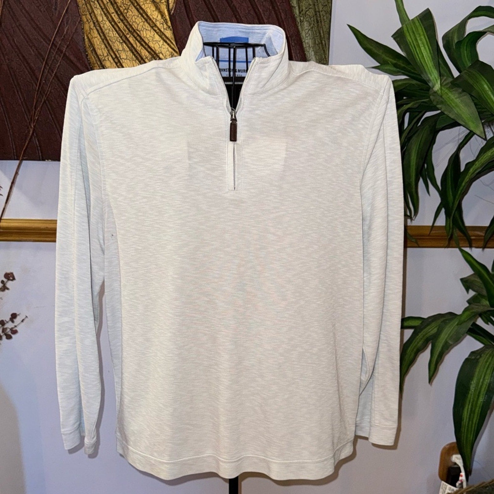 Johnston & Murphy Light Gray Long Sleeve Quarter-Zip Shirt