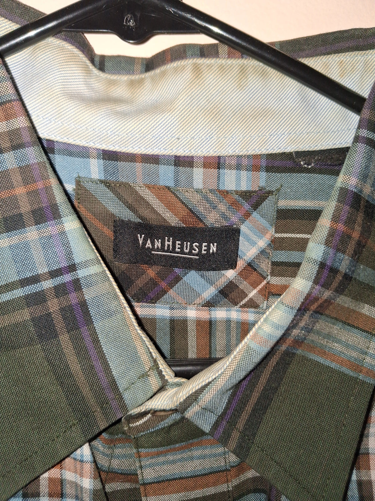 Van Heusen Olive & Blue Plaid Button-Up Shirt