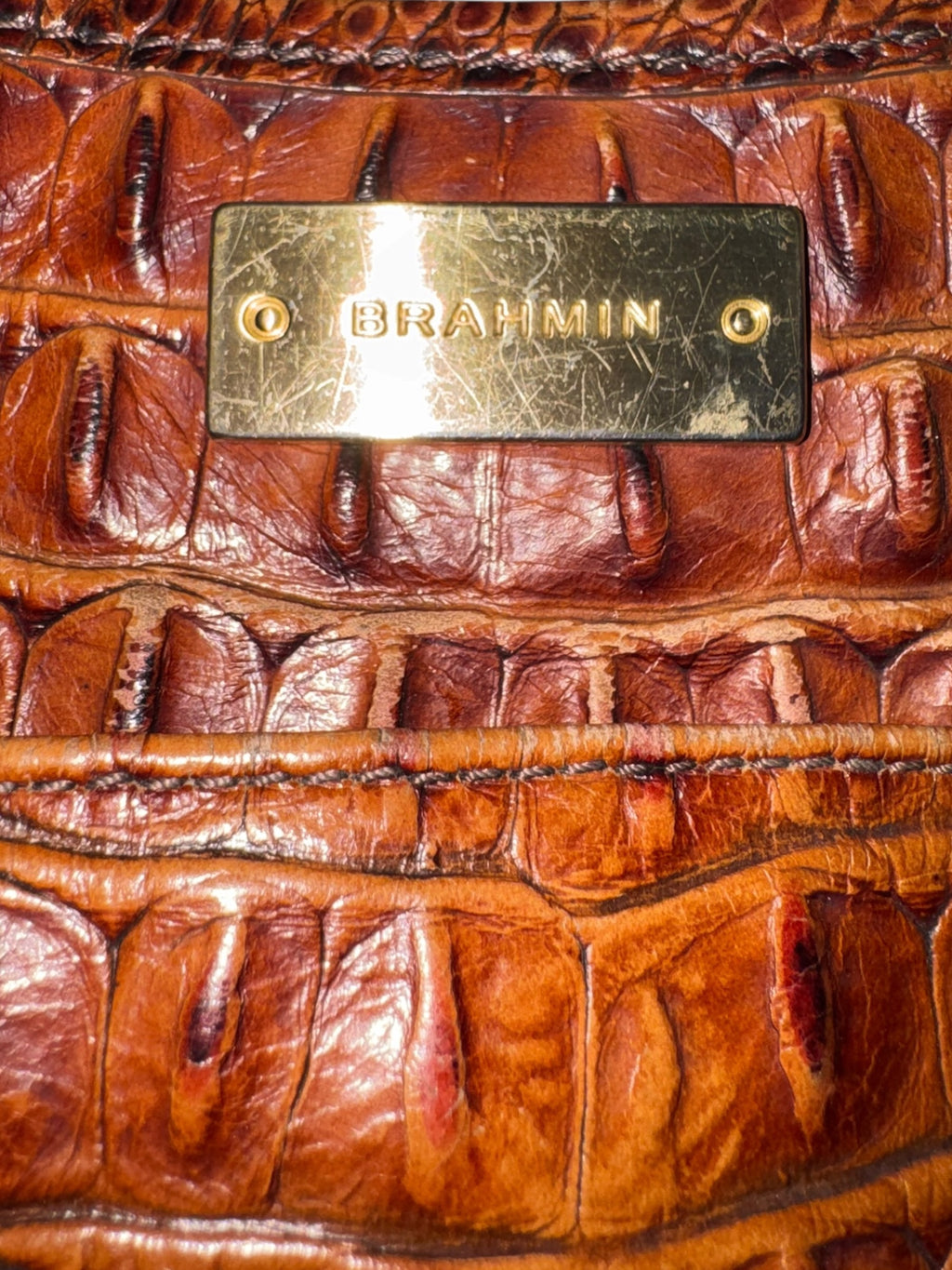 Brahmin Pecan Brown Croc-Embossed Leather Crossbody Shoulder Bag