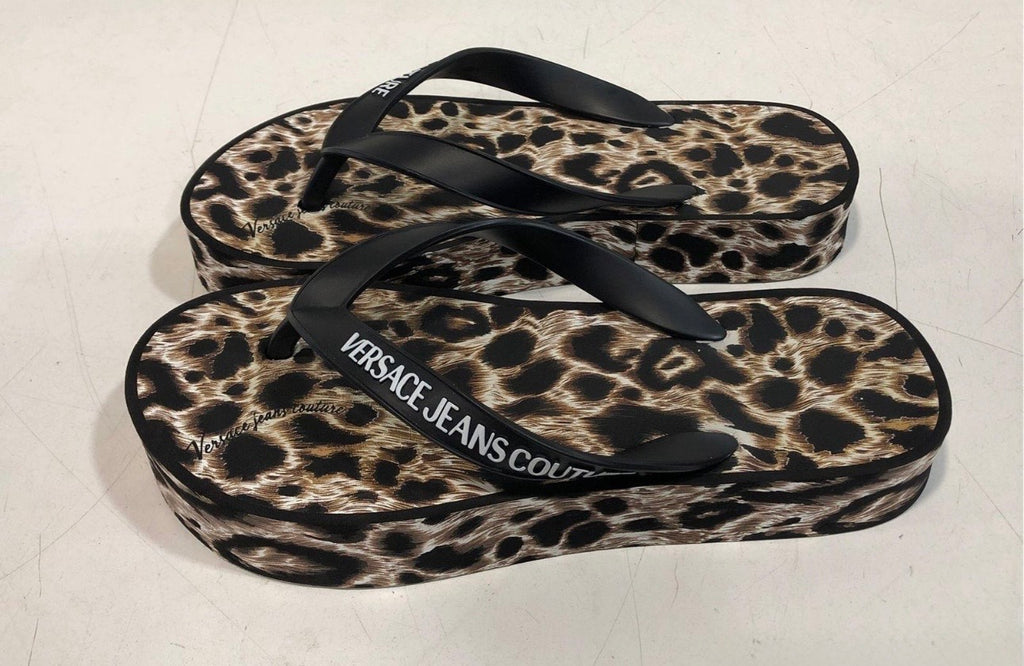 Versace Jeans Couture Leopard Platform Flip Flops