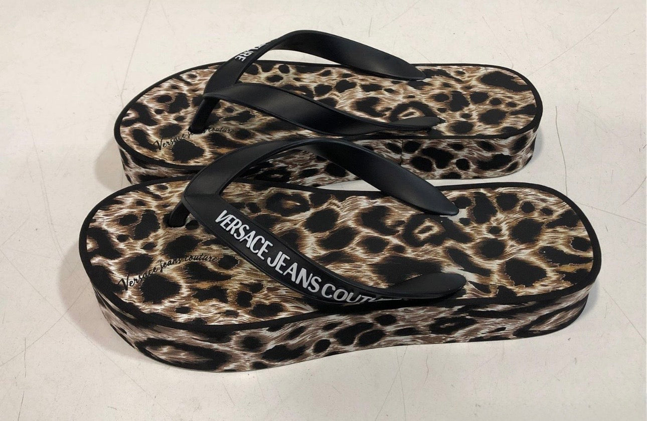Versace Jeans Couture Leopard Platform Flip Flops