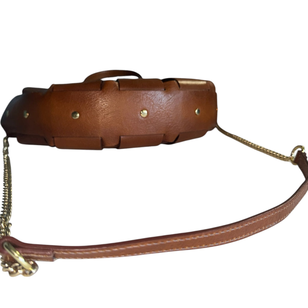 Pratesi Firenze Cognac Italian Leather Fan Flap Crossbody Satchel Bag Made in Italy