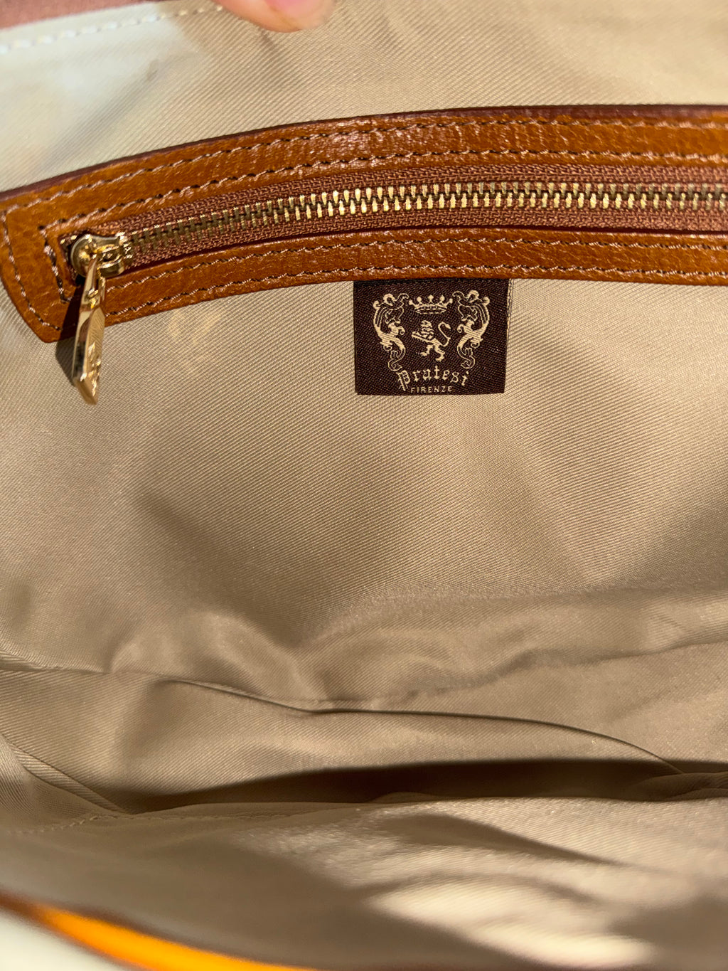 Pratesi Firenze Cognac Italian Leather Fan Flap Crossbody Satchel Bag Made in Italy