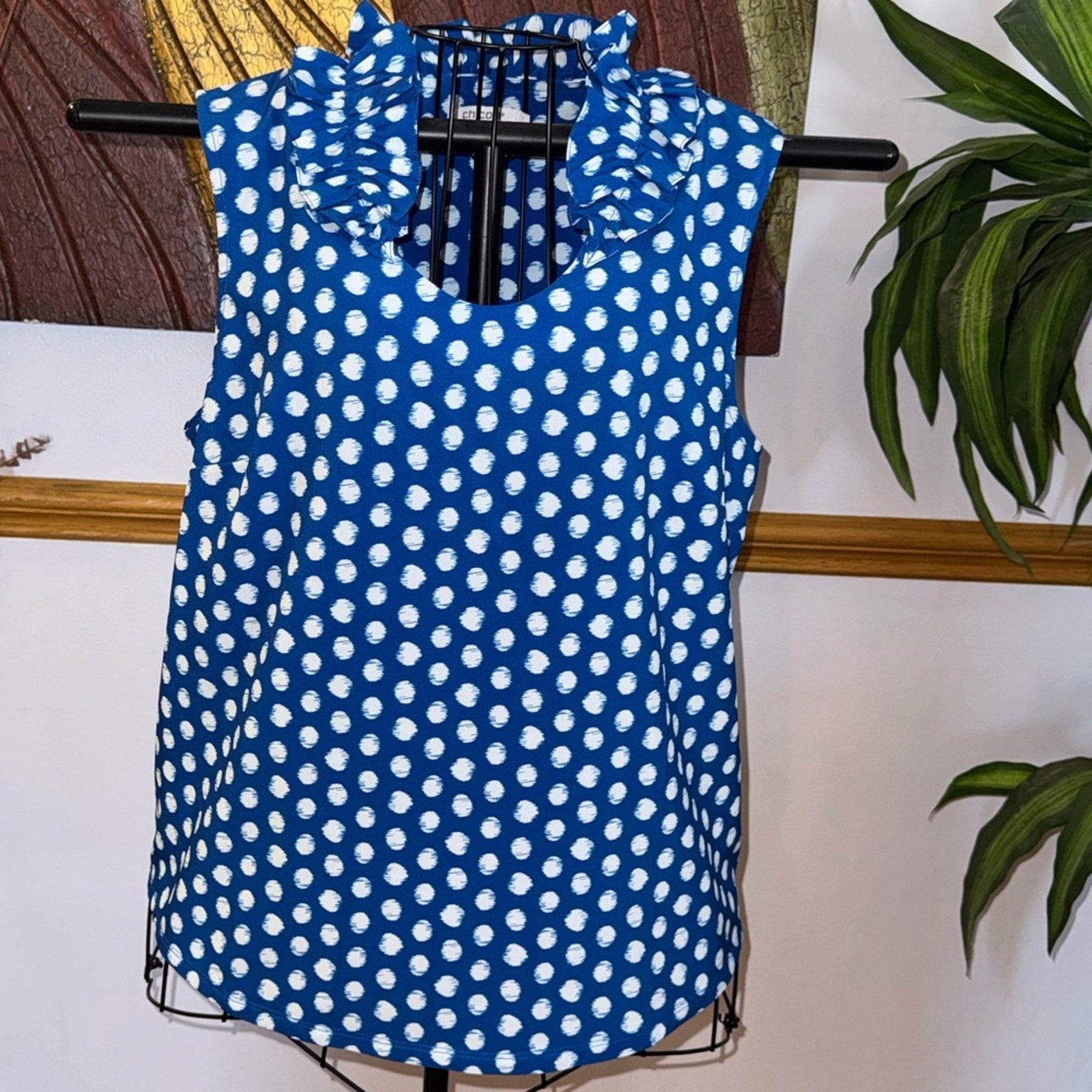 Chico's Vibrant Blue and White Polka Dot Blouse