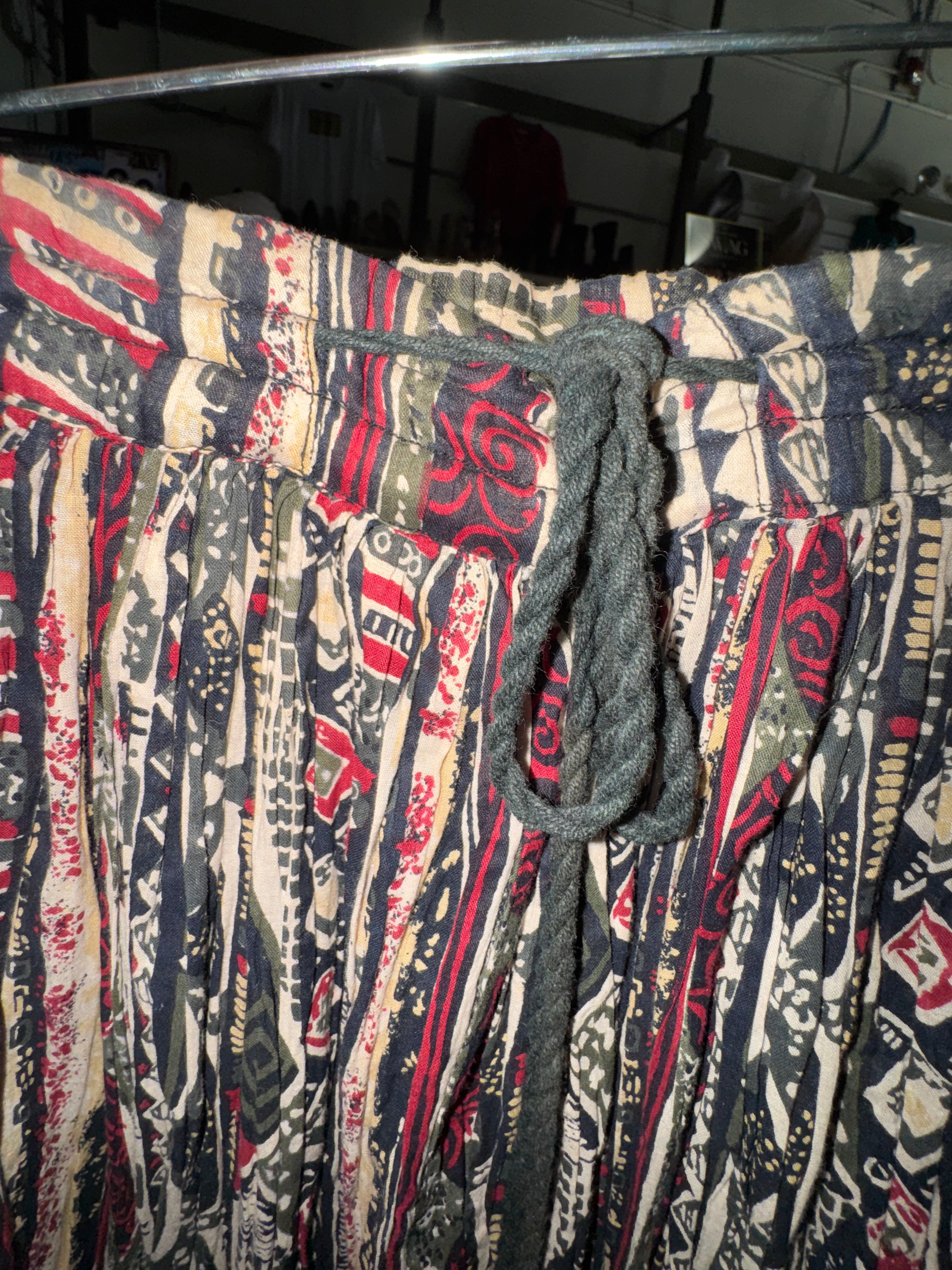 Vintage Sag Harbor Tribal Print Midi Skirt | Boho Rayon Pull-On Skirt