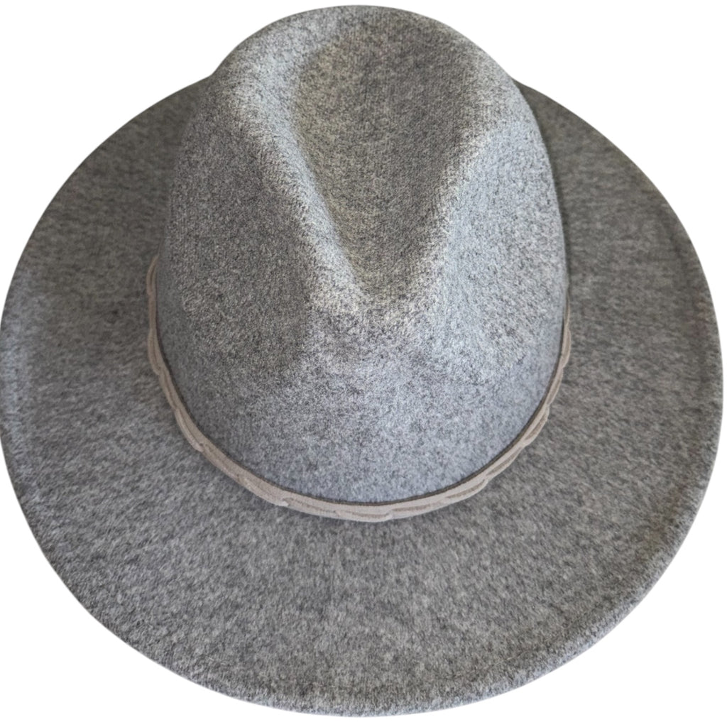 Light Gray Wide Brim Fedora Hat | Boho Rancher Style with Braided Band