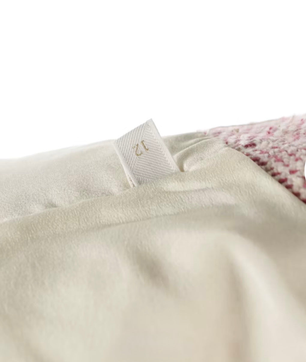 Vintage Valentino Boutique Pink Silk Noil Canvas Collarless Skirt Suit - Made in Italy