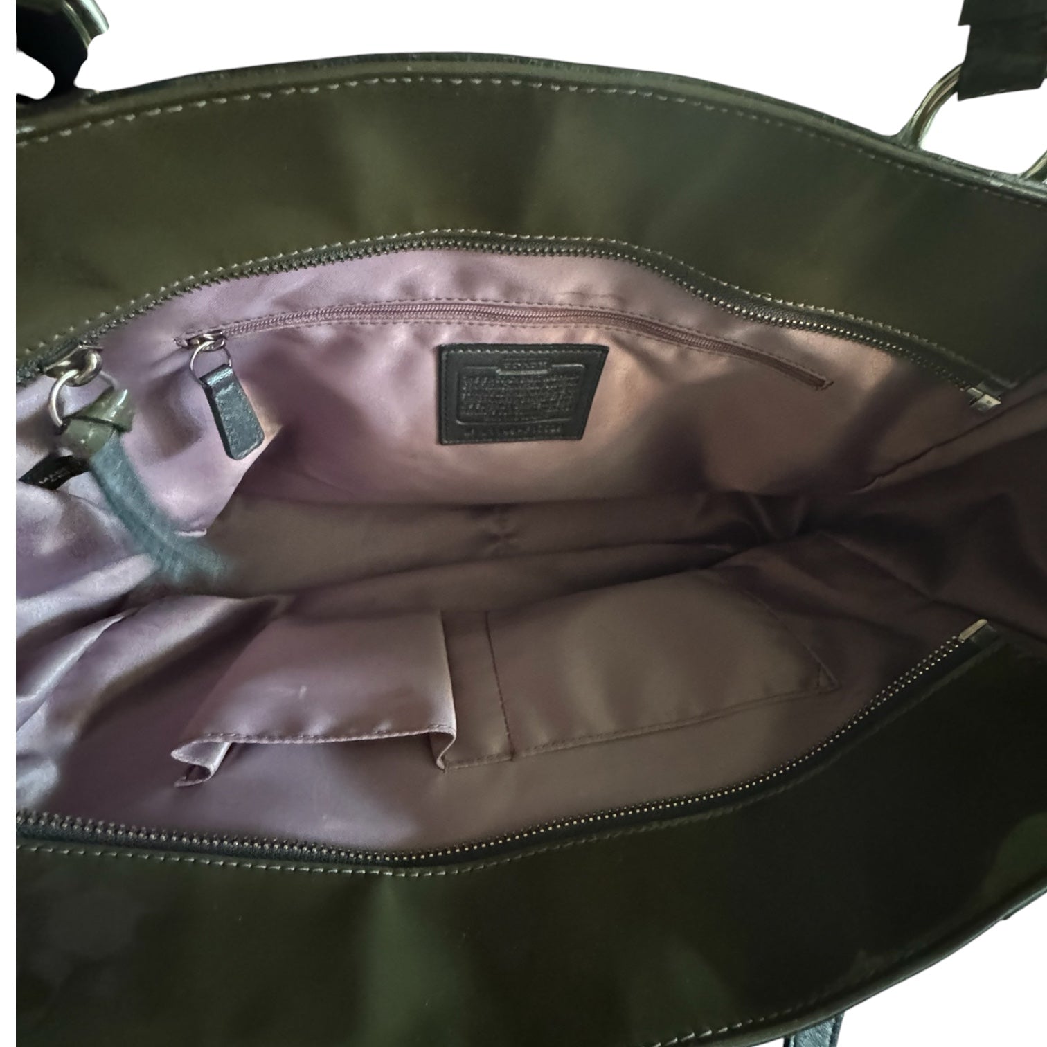 Authentic Coach Olive Green Signature Embossed Patent Leather East/West Tote Bag