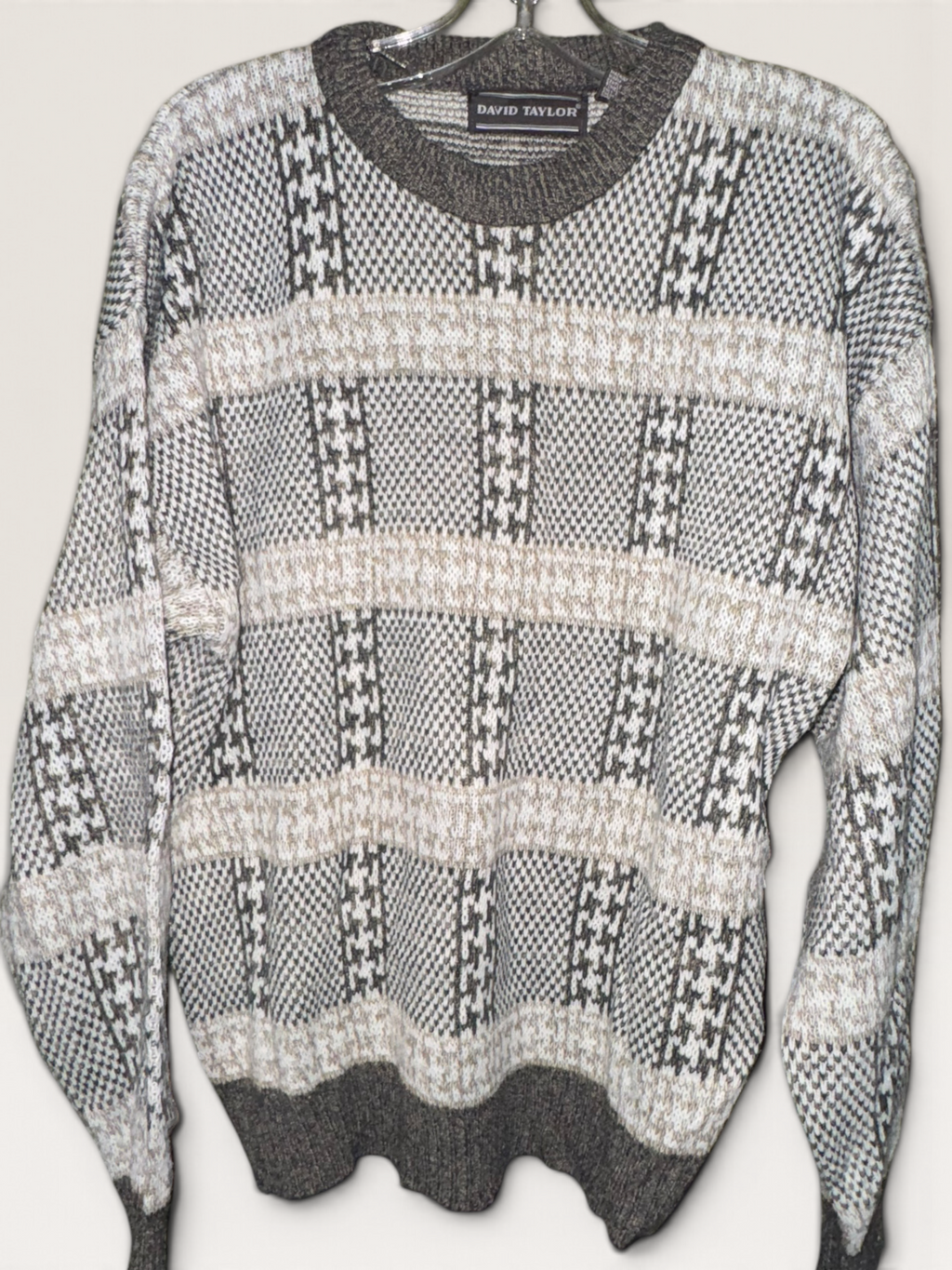 David Taylor Neutral Geometric Sweater