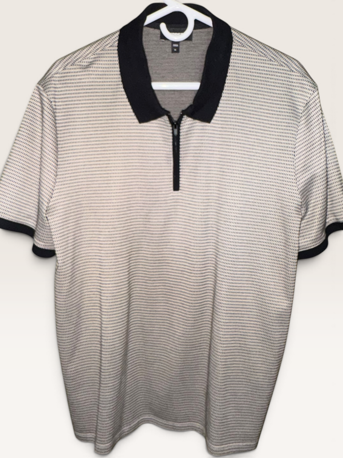 Express Cream & Black Textured Quarter-Zip Polo