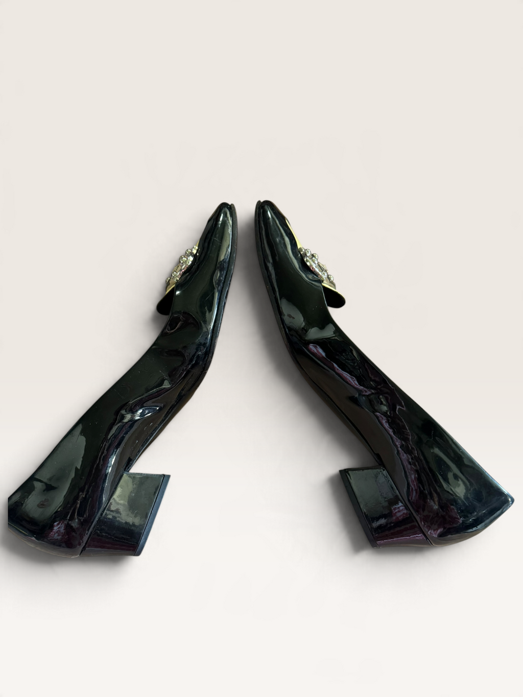 Vintage Prada Patent Leather Square-Toe Logo Pumps