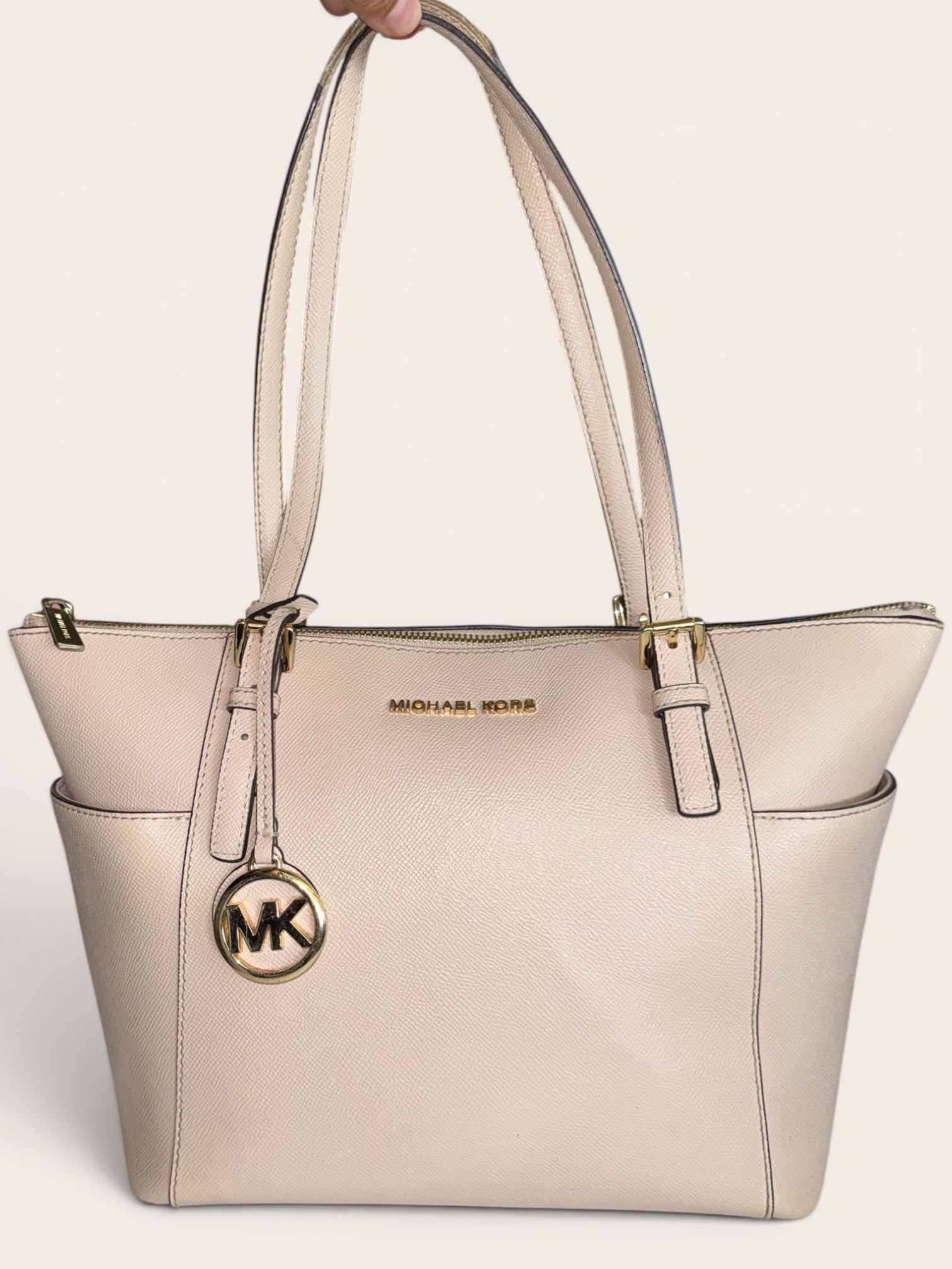 Michael Kors 2-Piece Set: Charlotte Saffiano Leather Tote Bag and Jet Set Travel Continental Wallet – Powder Blush Pink