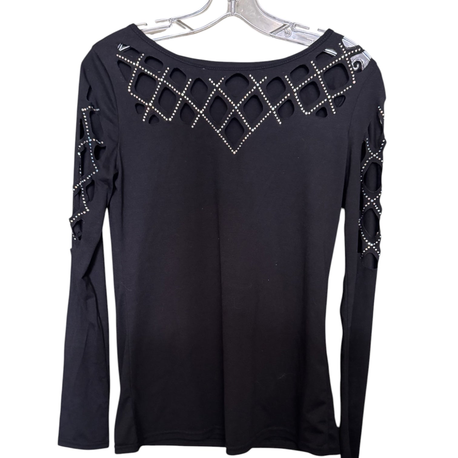 Rhinestone Cutout Long Sleeve Top