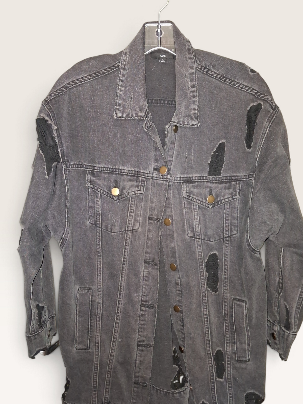 FATE Distressed Charcoal Black Denim Jacket