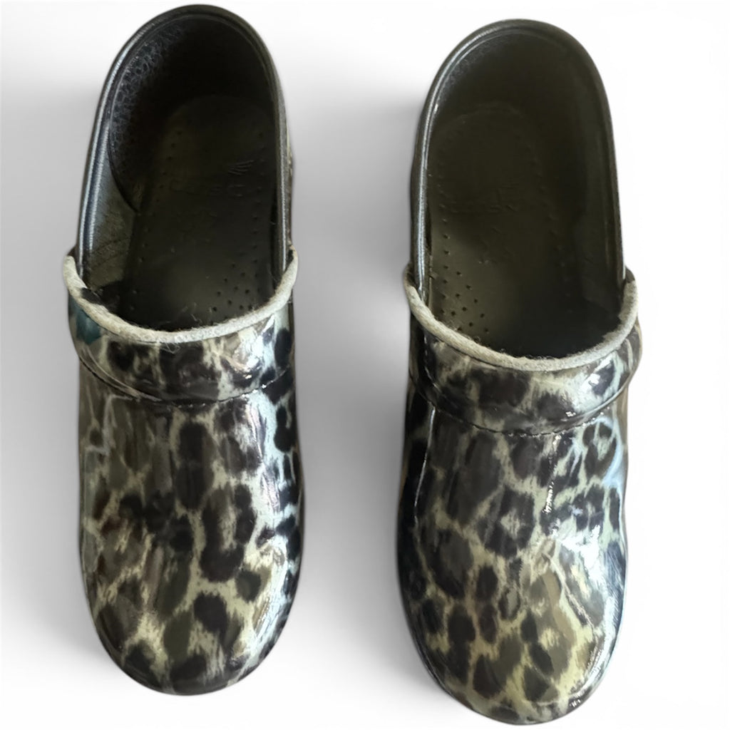 Dansko Professional Leopard Print Patent Leather Clogs