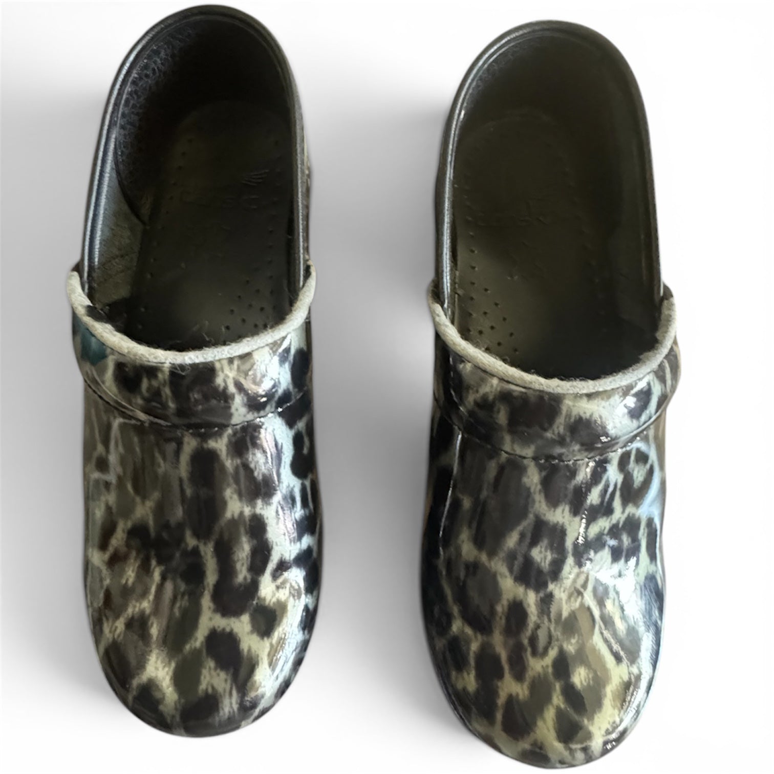 Dansko Professional Leopard Print Patent Leather Clogs