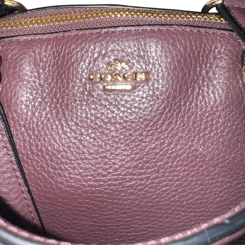 Coach Mini Kelsey Satchel Pebbled Leather Crossbody Bag Oxblood Plum