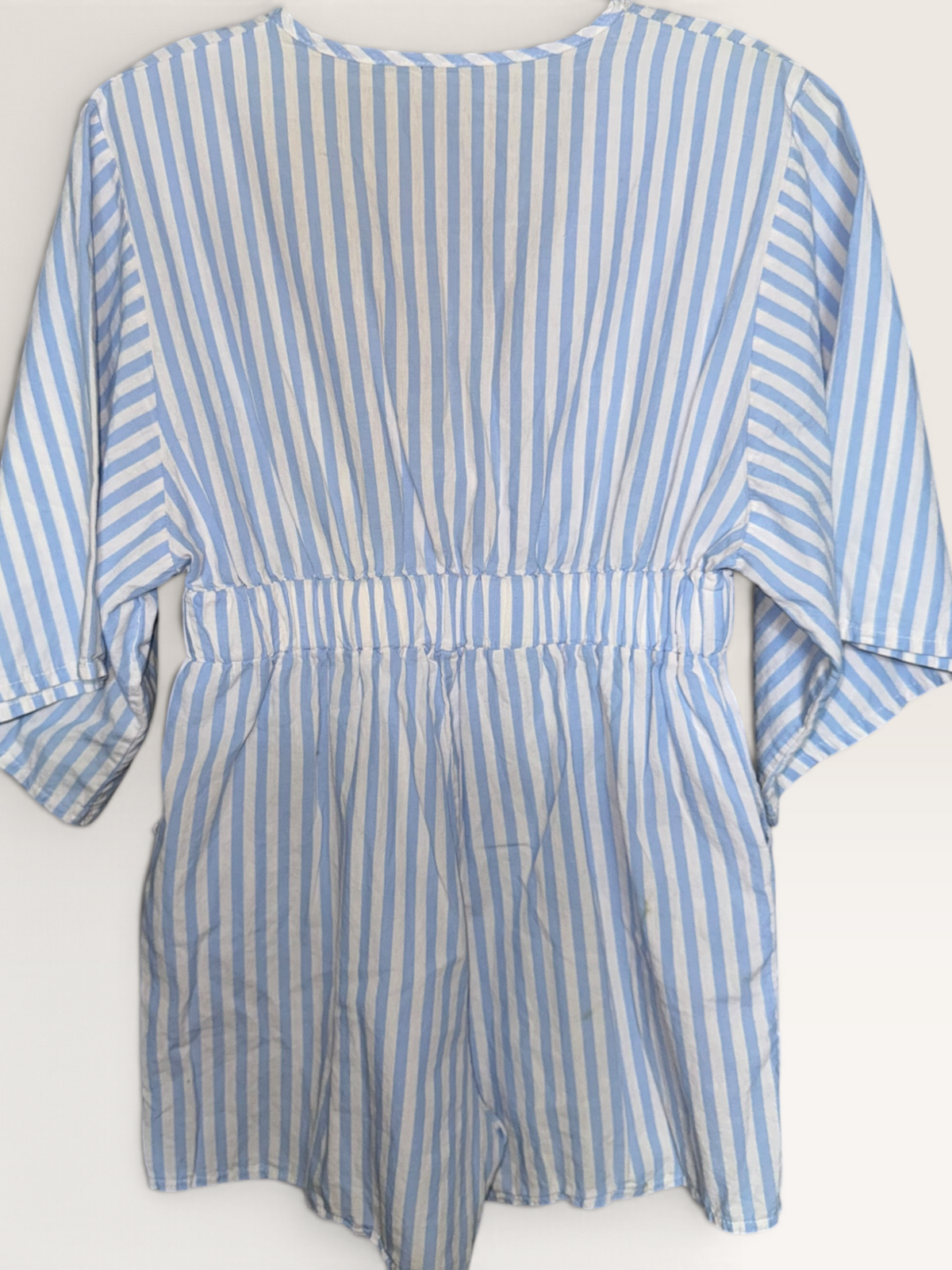 Blue-and-White Striped Tie-Front Romper