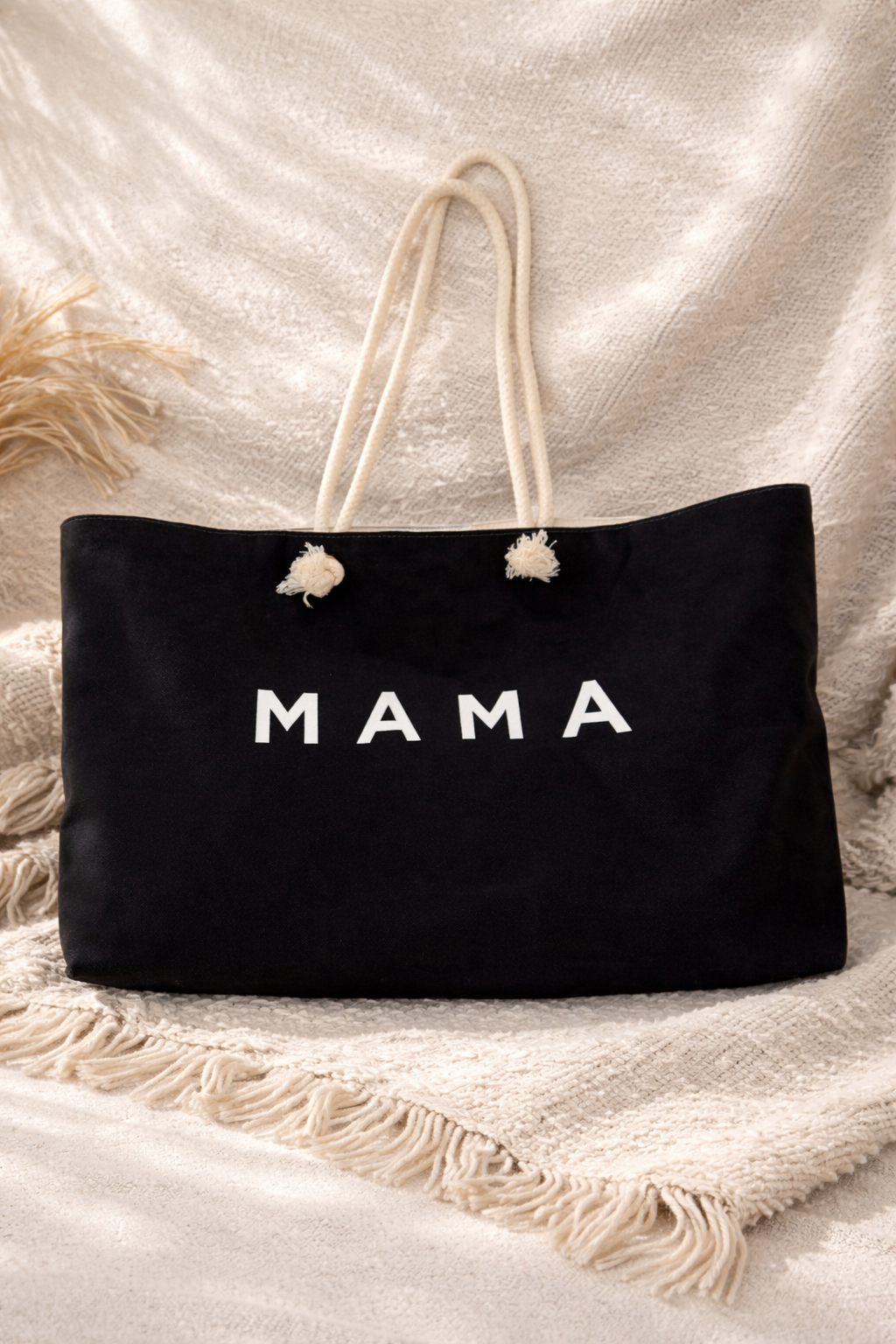 MAMA” Canvas Tote Bag – Black Everyday Carryall with Rope Handles