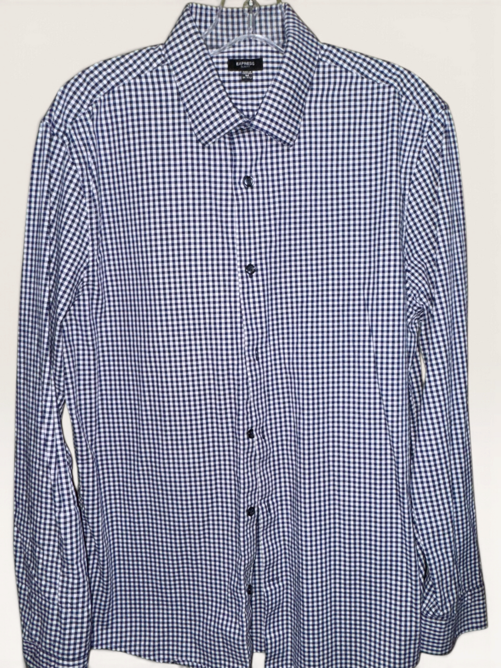 Express Navy Gingham Slim-Fit Dress Shirt