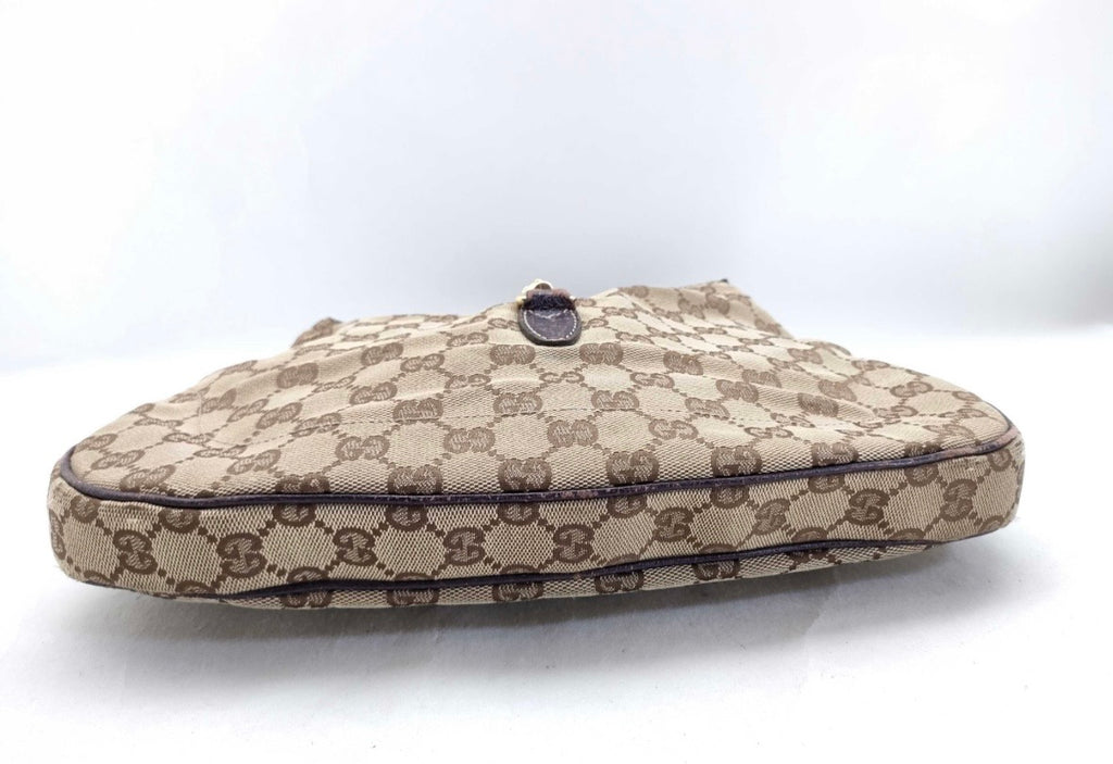 Authentic Gucci Jackie GG Canvas Shoulder Bag Brown Leather Trim + Entrupy COA