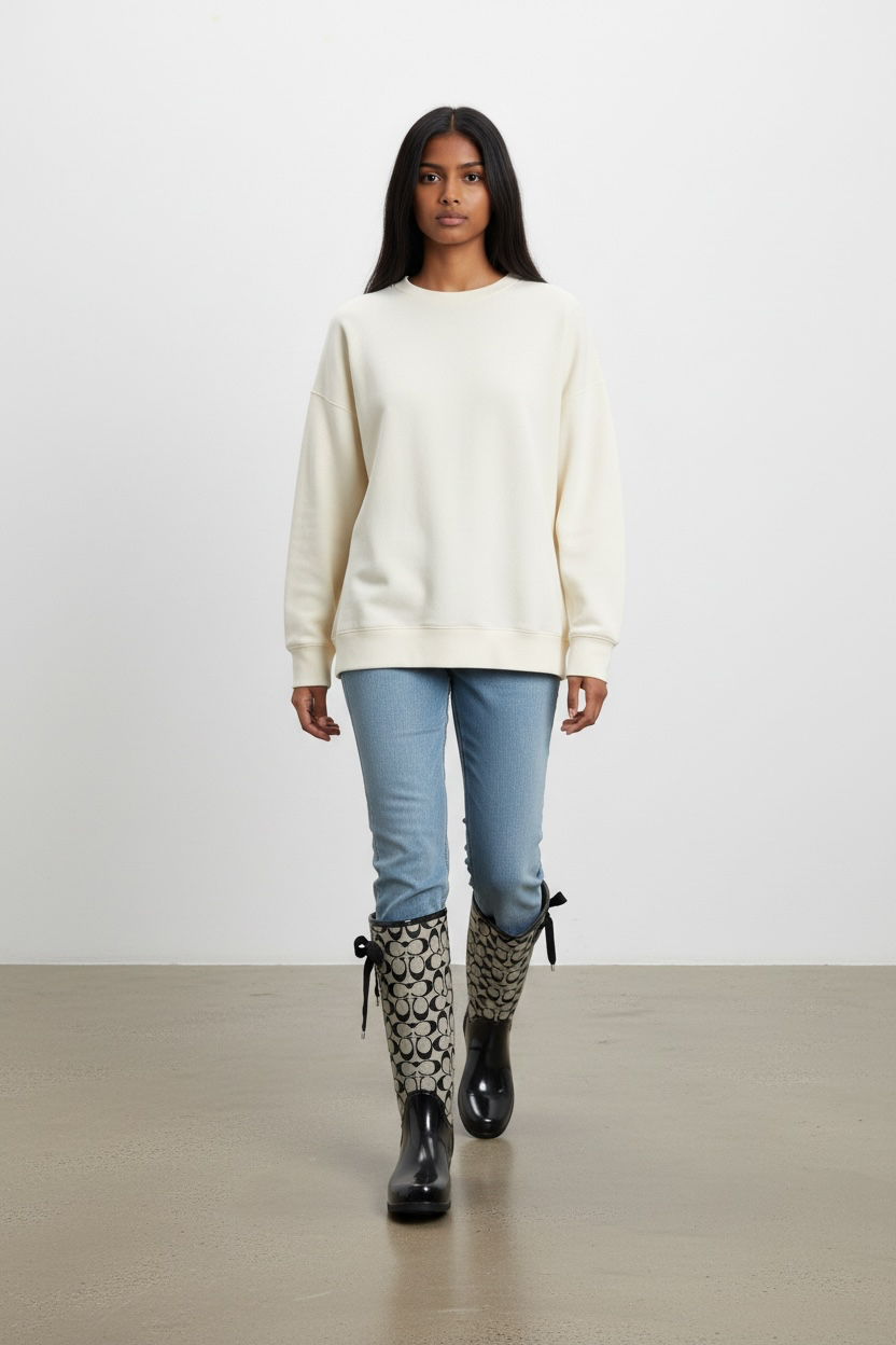 Coach Signature C Black Lace-Up Tall Rain Boots