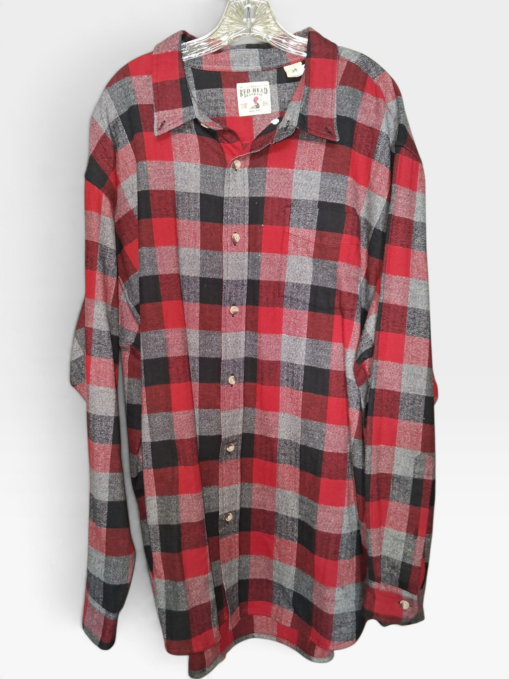 RedHead Brand Co. Men's Red Black & Gray Buffalo Plaid Flannel Shirt