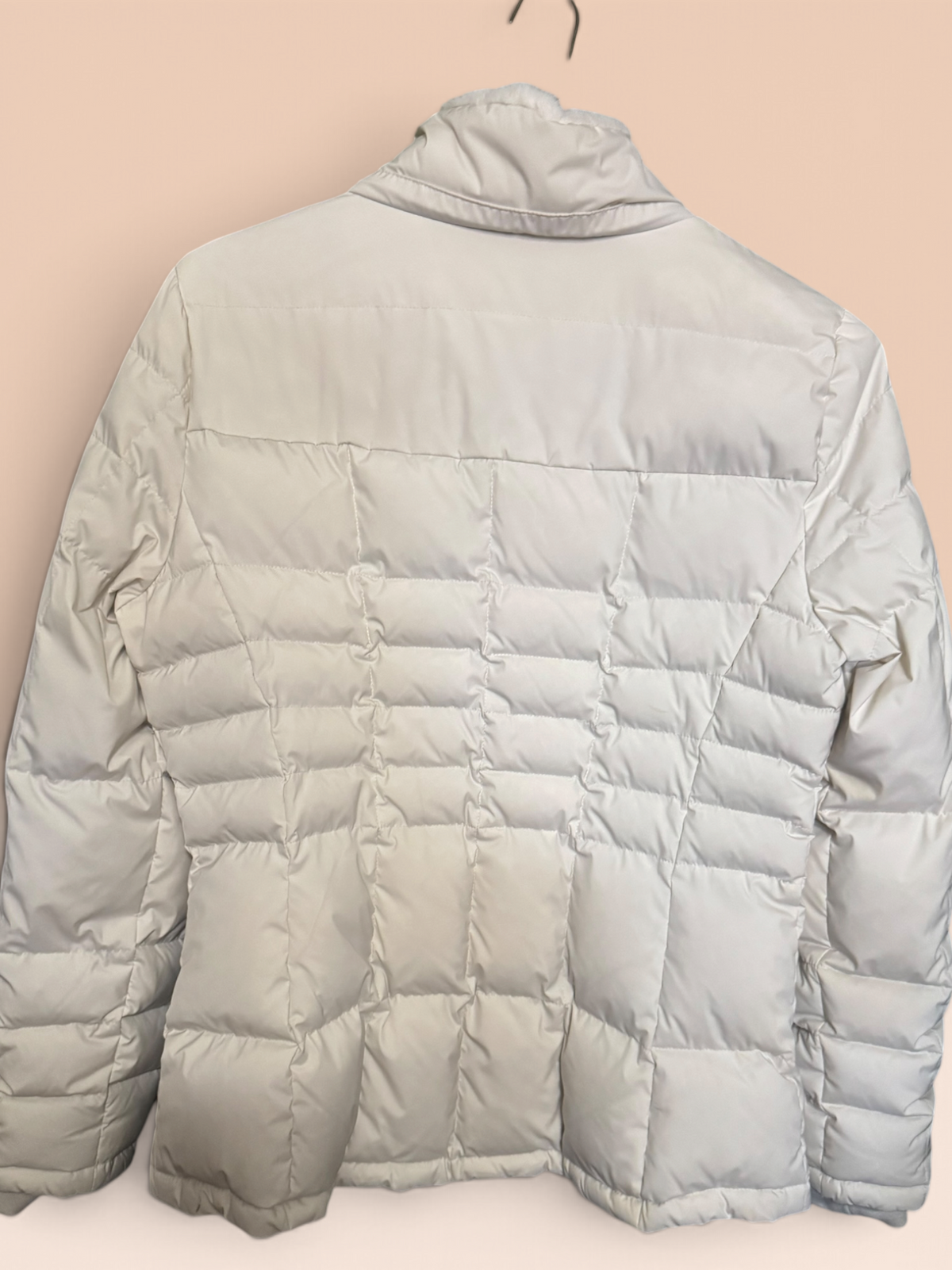 Donna Karan New York Ivory Puffer Jacket with Detachable Hood & Fur Trim