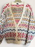 Sycamore Cream Multicolor Geometric Cardigan
