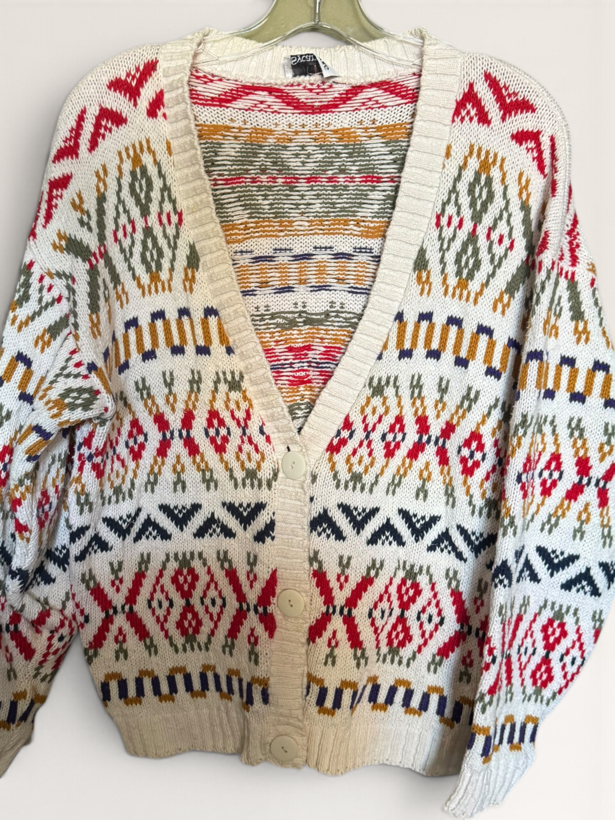 Sycamore Cream Multicolor Geometric Cardigan