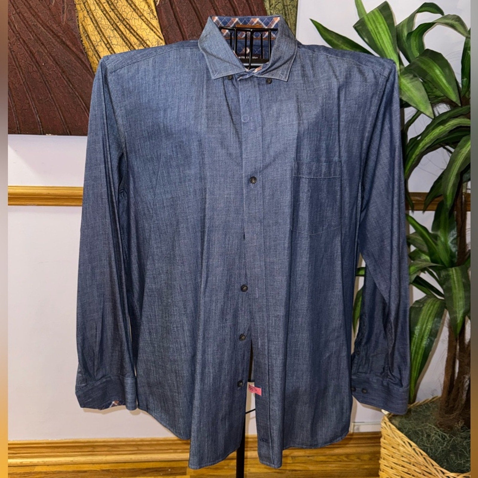 Johnston & Murphy Blue and Orange Plaid Shirt