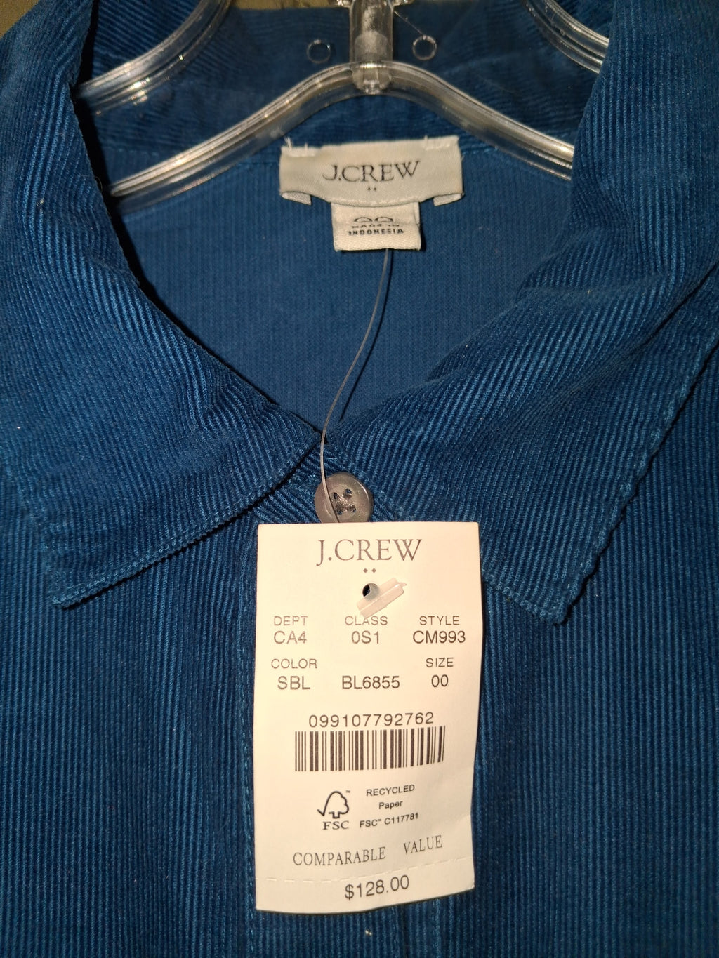 J. Crew Blue Corduroy Belted Shirtdress