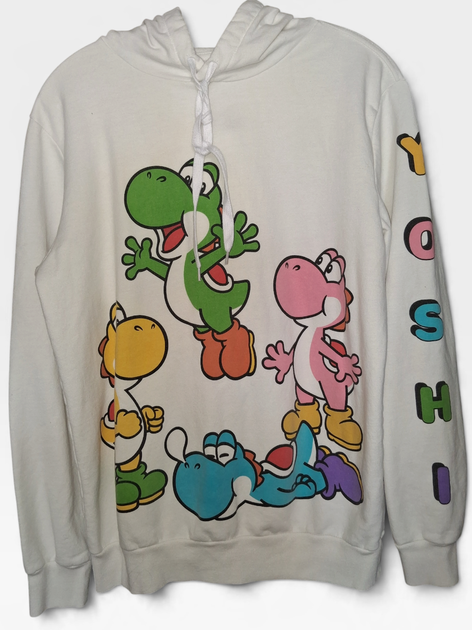 Nintendo Super Mario Yoshi Characters White Graphic Hoodie