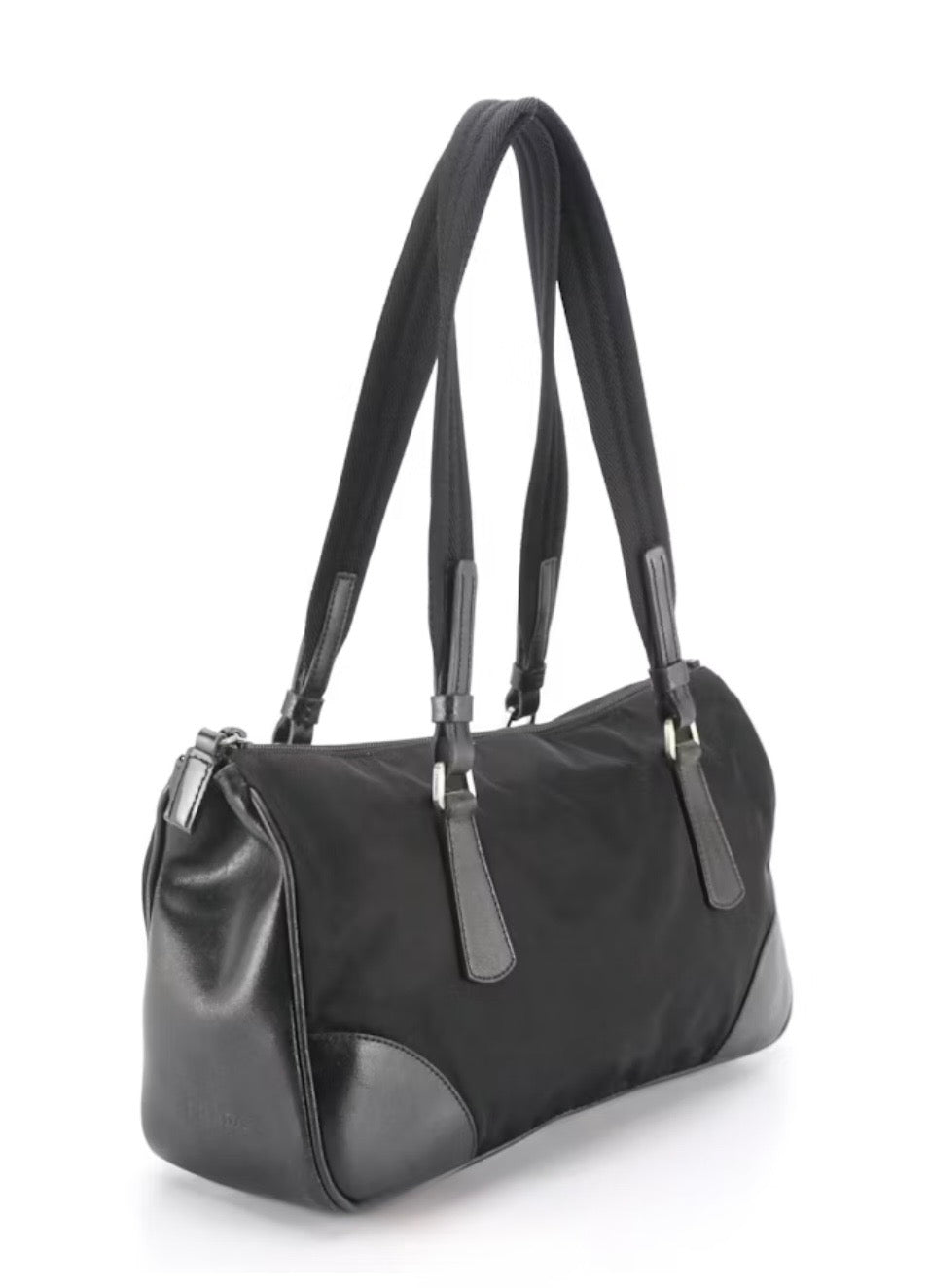 Vintage Prada Black Nylon Leather Bowler Bag - Milano Italy (2000)