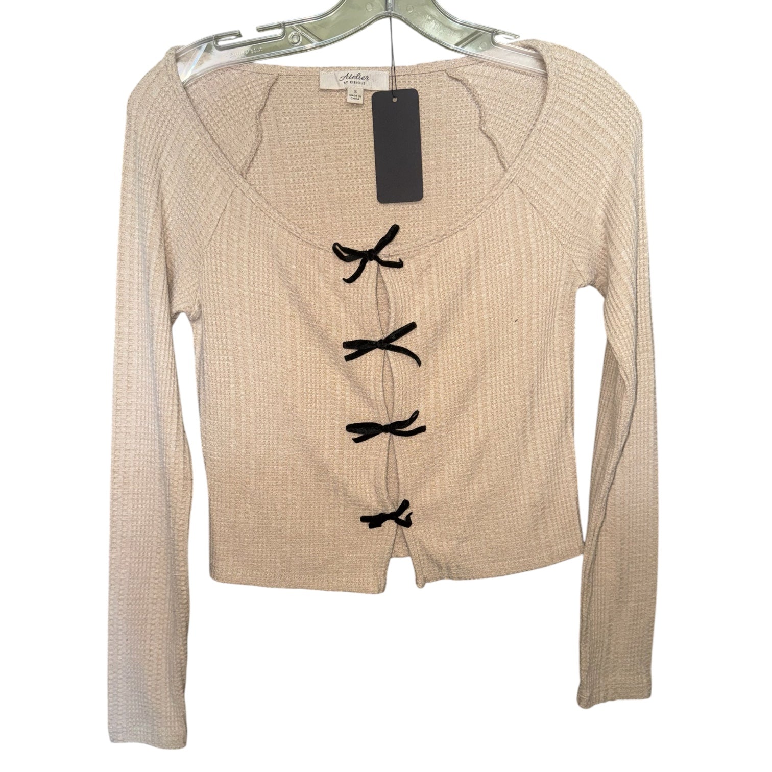 Atelier by Kirious Tie Front Waffle Knit Top
