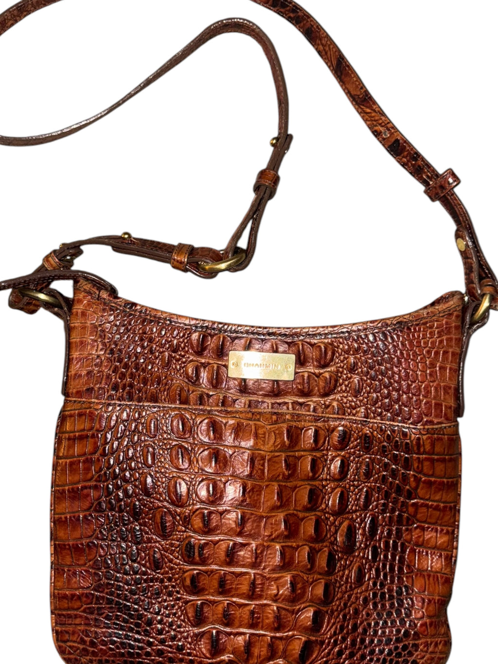Brahmin Pecan Brown Croc-Embossed Leather Crossbody Shoulder Bag