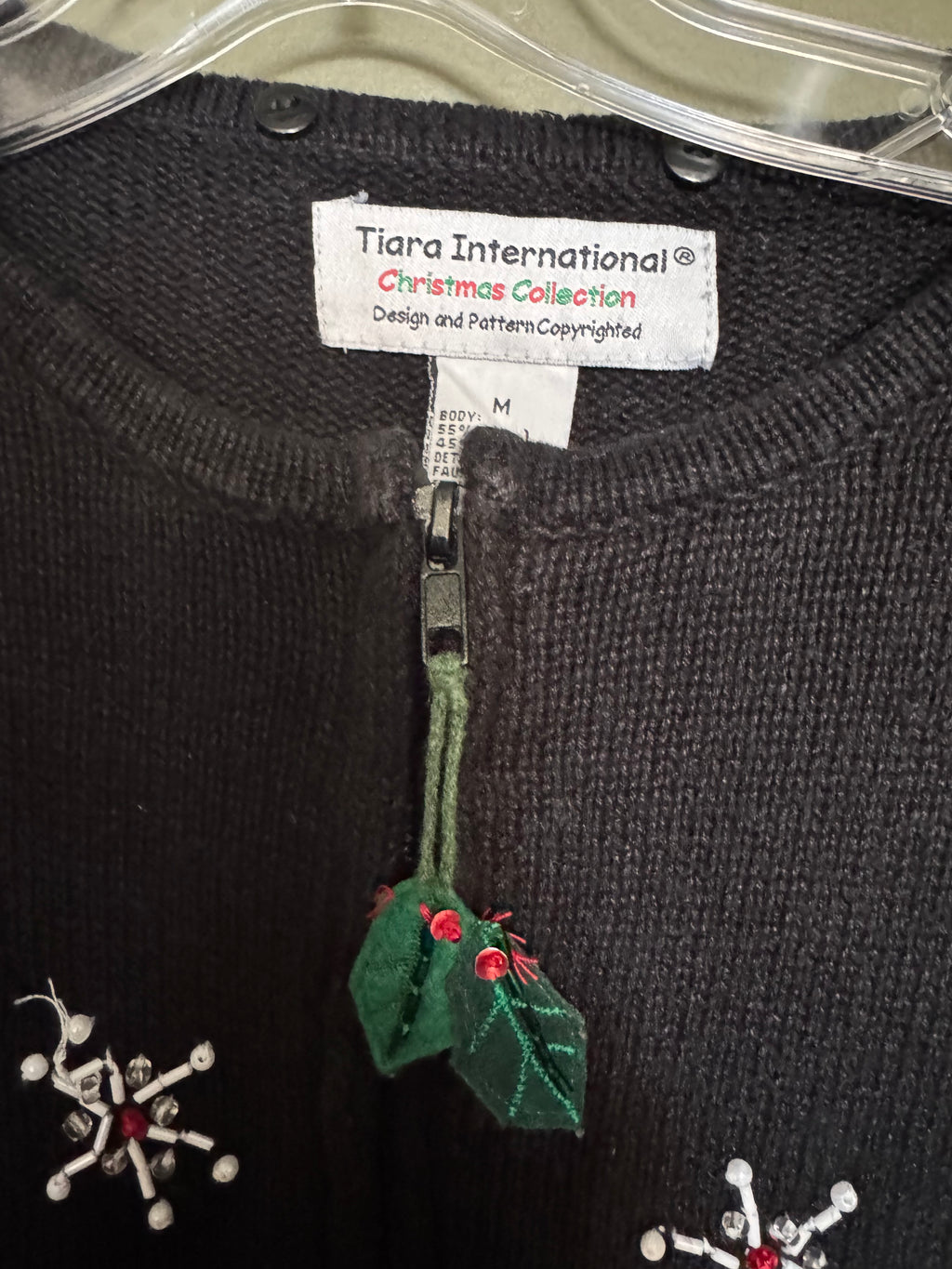 Tiara International Santa & Christmas Tree Zip Cardigan