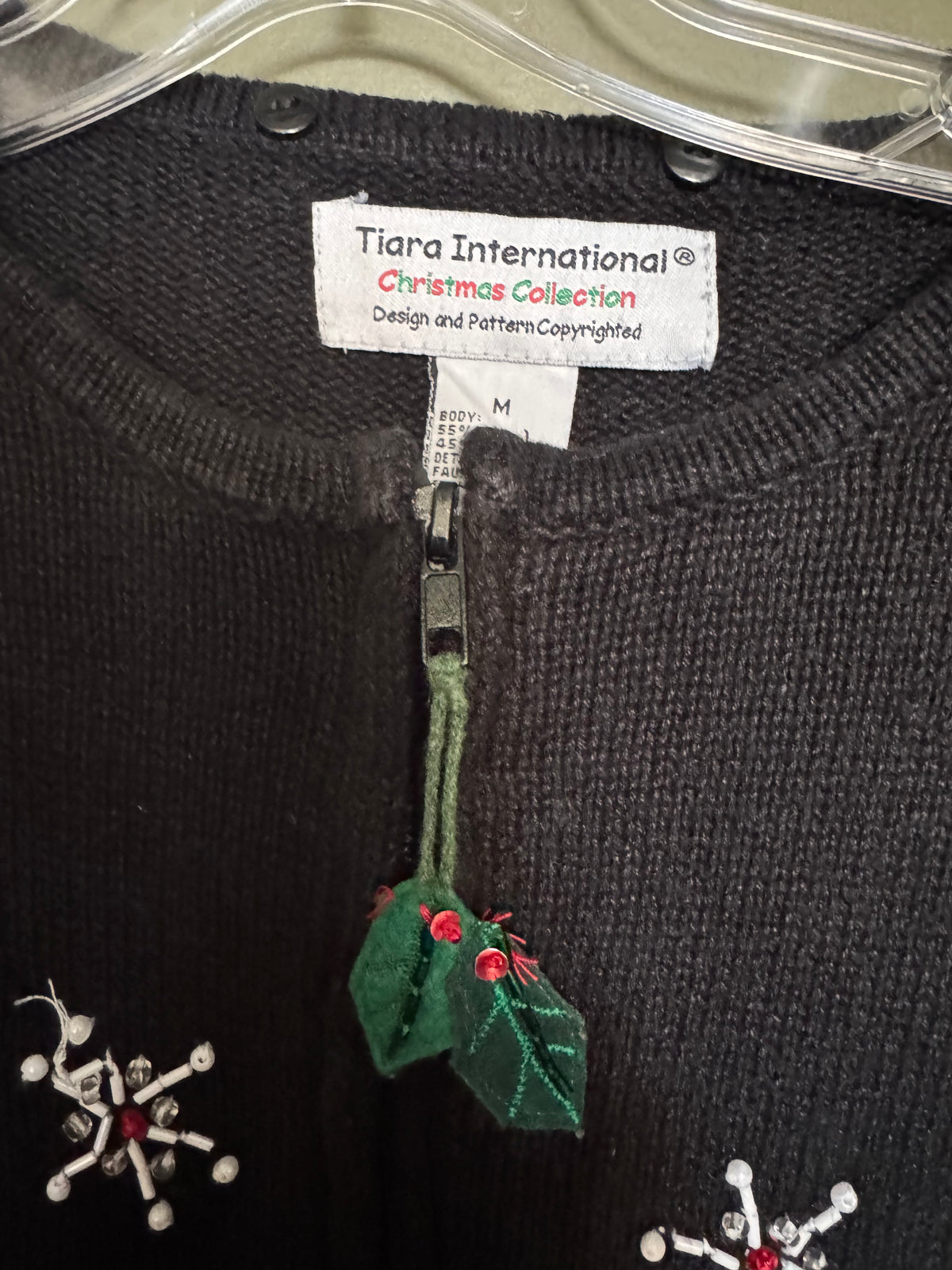 Tiara International Santa & Christmas Tree Zip Cardigan