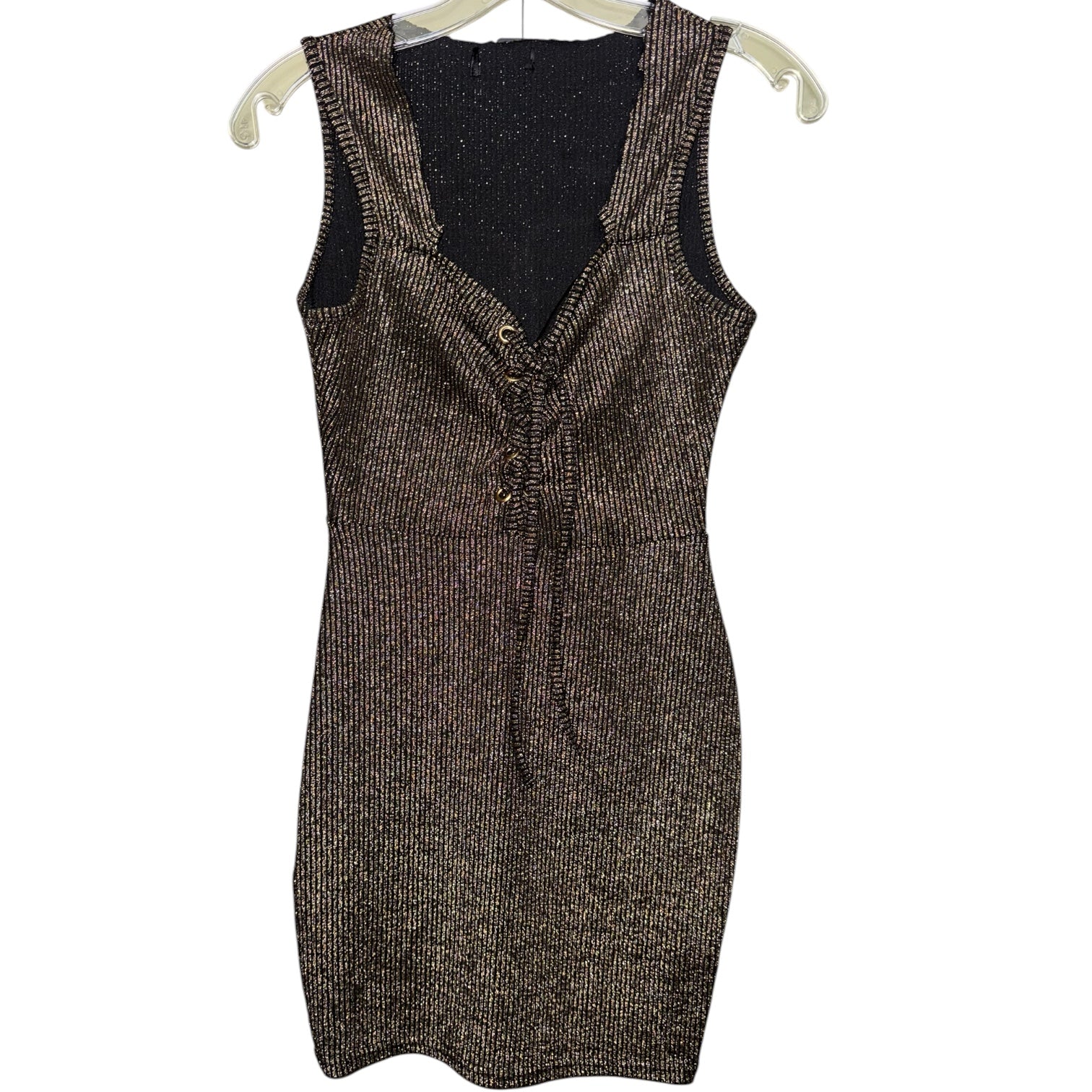 Metallic Bronze Ribbed Bodycon Dress
