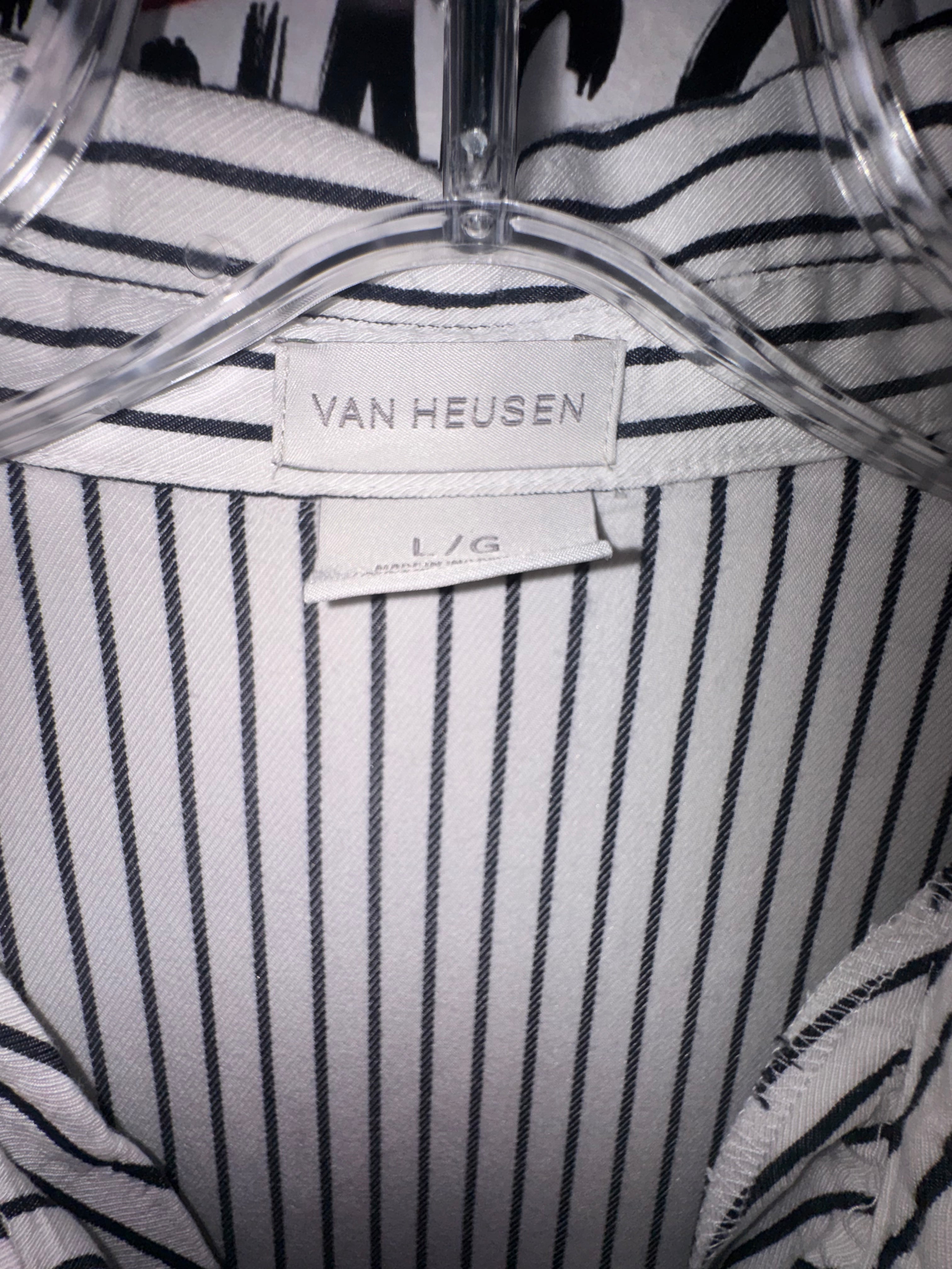 Van Heusen Black & White Pinstripe Split-Neck Blouse