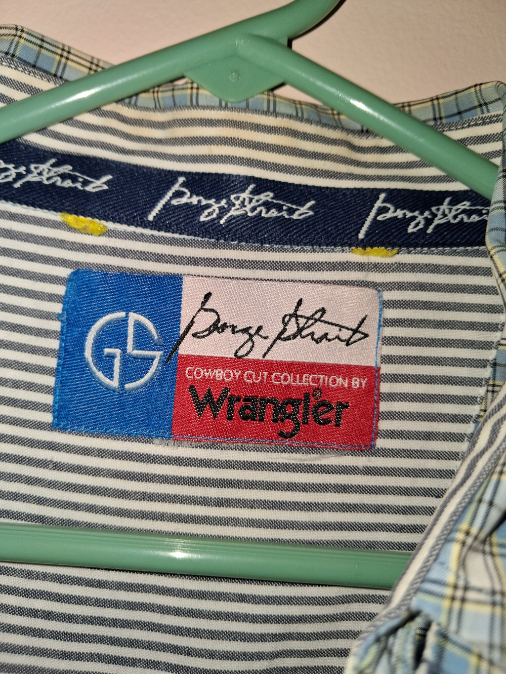 Wrangler George Strait Cowboy Cut Blue Plaid Western Shirt