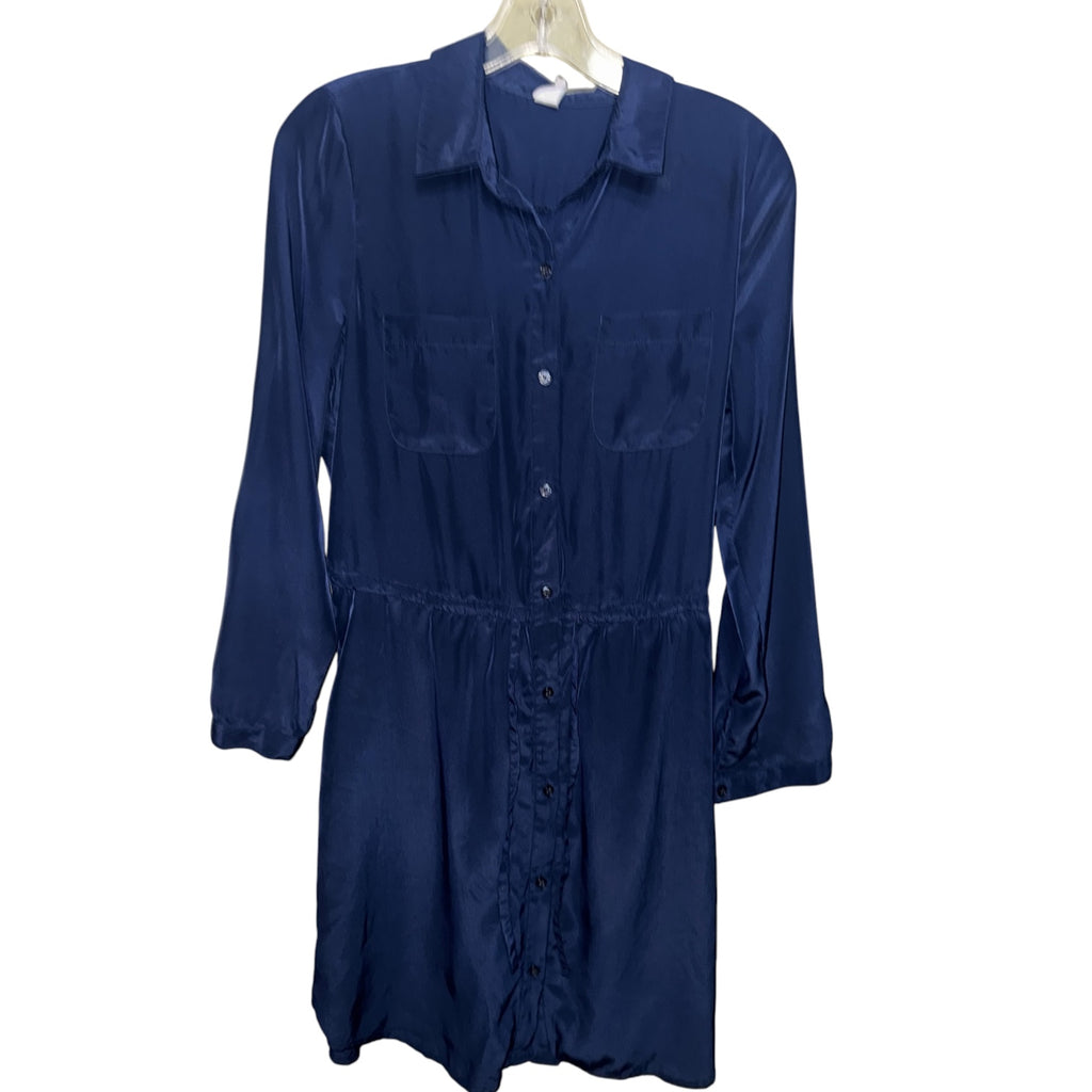 Navy Blue Silky Shirt Dress